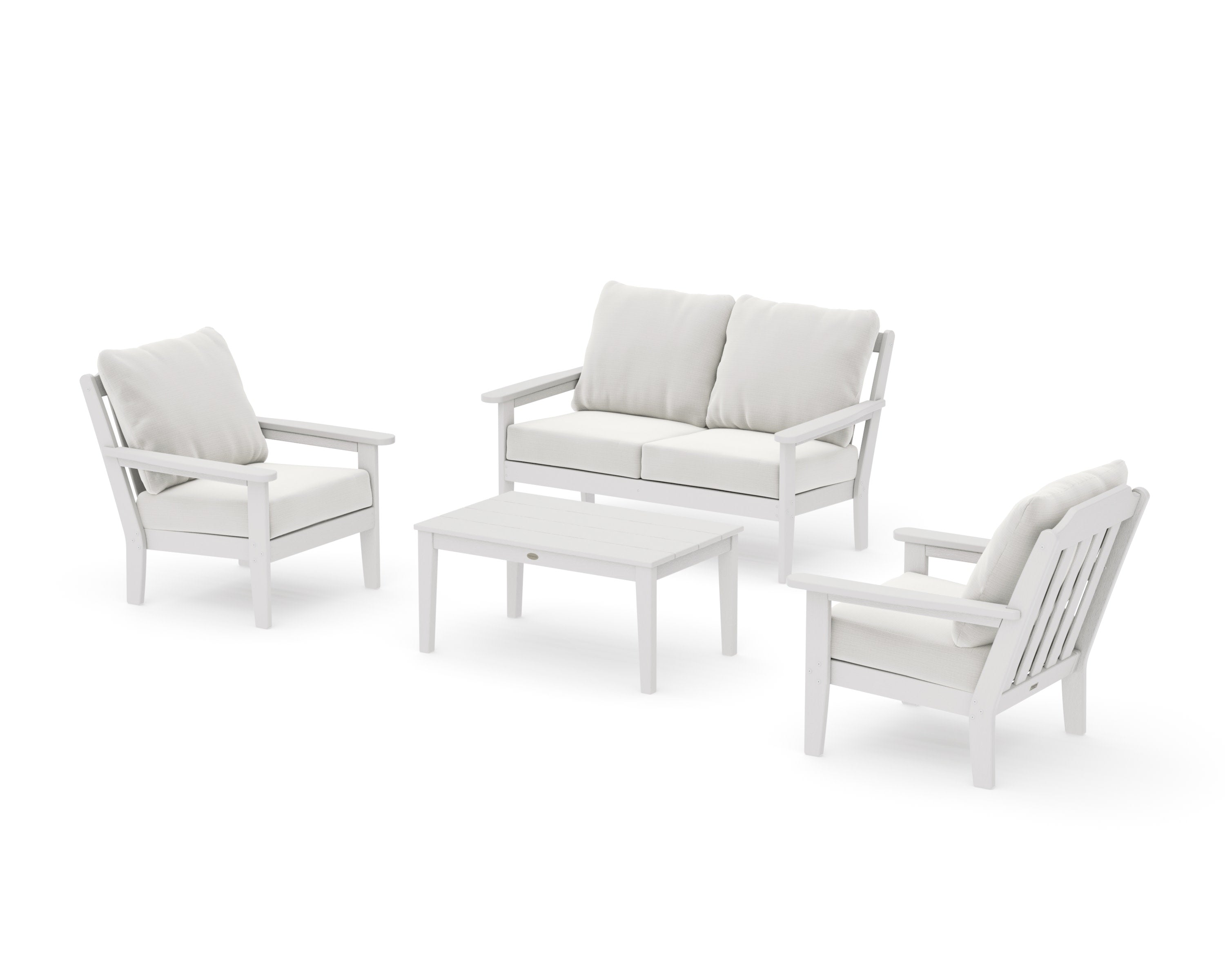 Cottage 4-Piece Deep Seating Set with Loveseat in Vintage White / Natural Linen