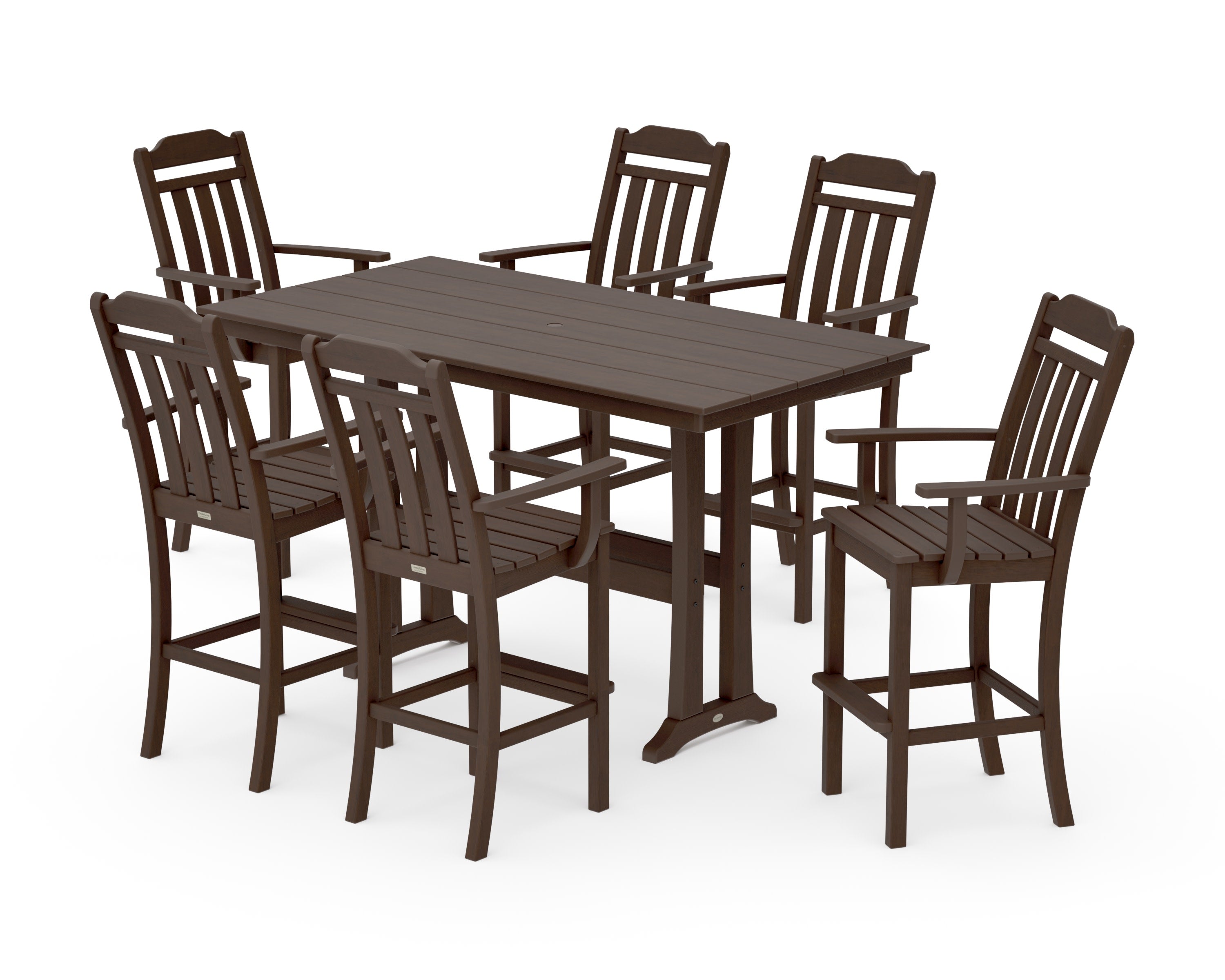 Cottage Arm Chair 7-Piece Farmhouse Bar Set with Trestle Legs in Kona