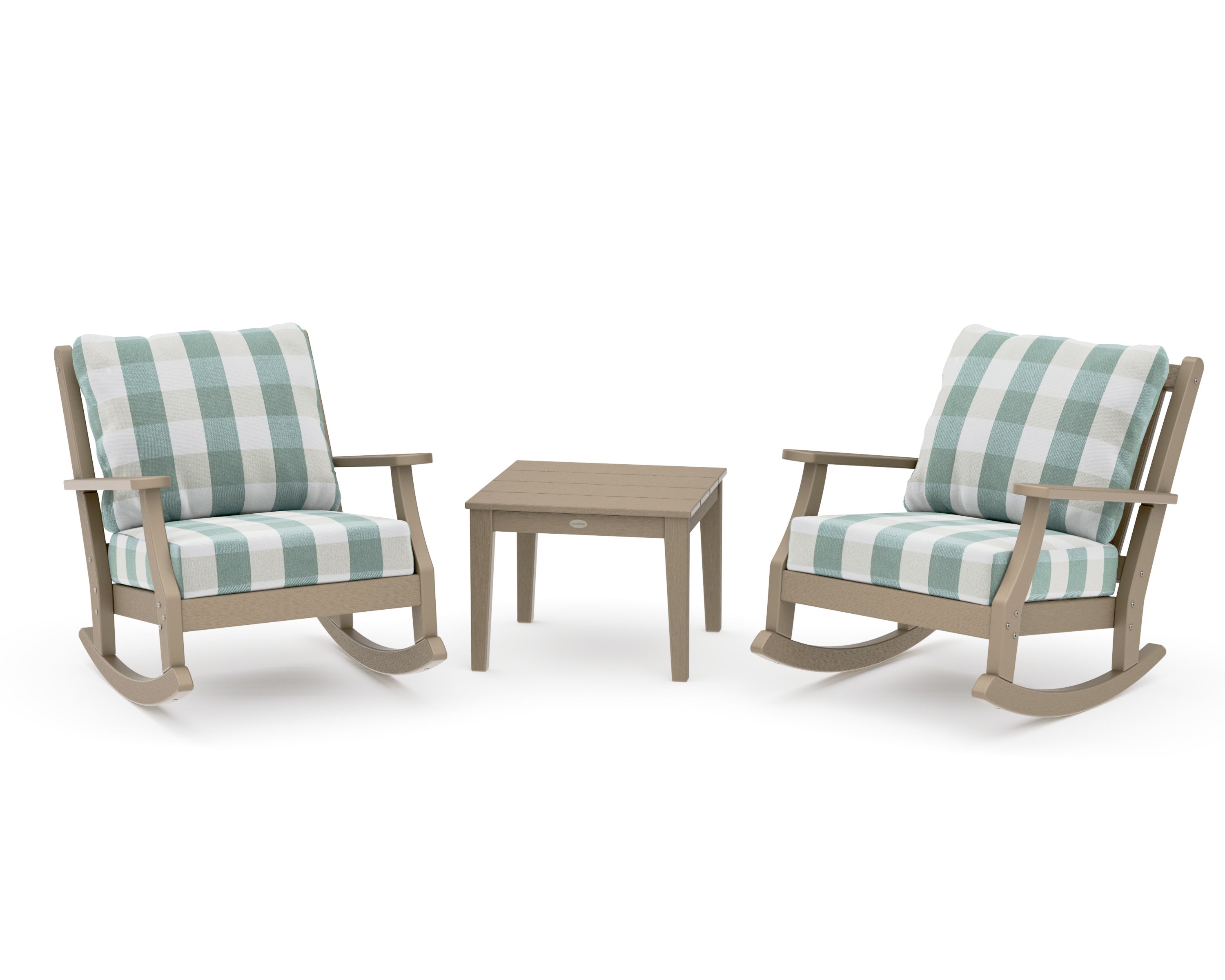 Wovendale 3-Piece Deep Seating Rocker Set in Vintage Sahara / Buffalo Plaid Glacier Spa