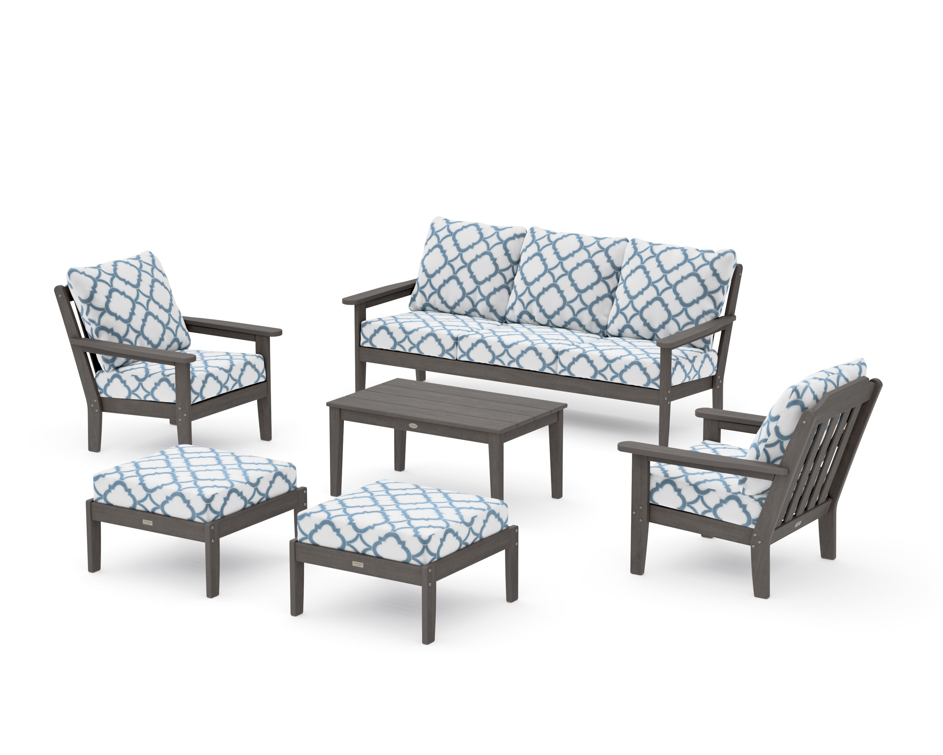 Cottage 6-Piece Lounge Sofa Set in Driftwood / Trellis Sky Blue