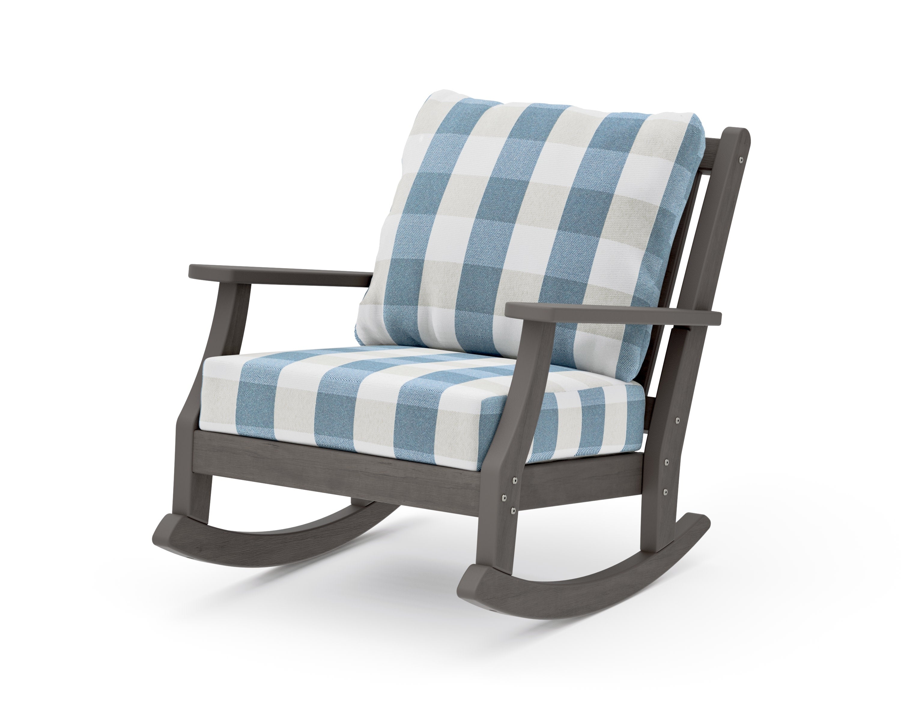 Wovendale Deep Seating Rocking Chair in Driftwood / Buffalo Plaid Sky Blue