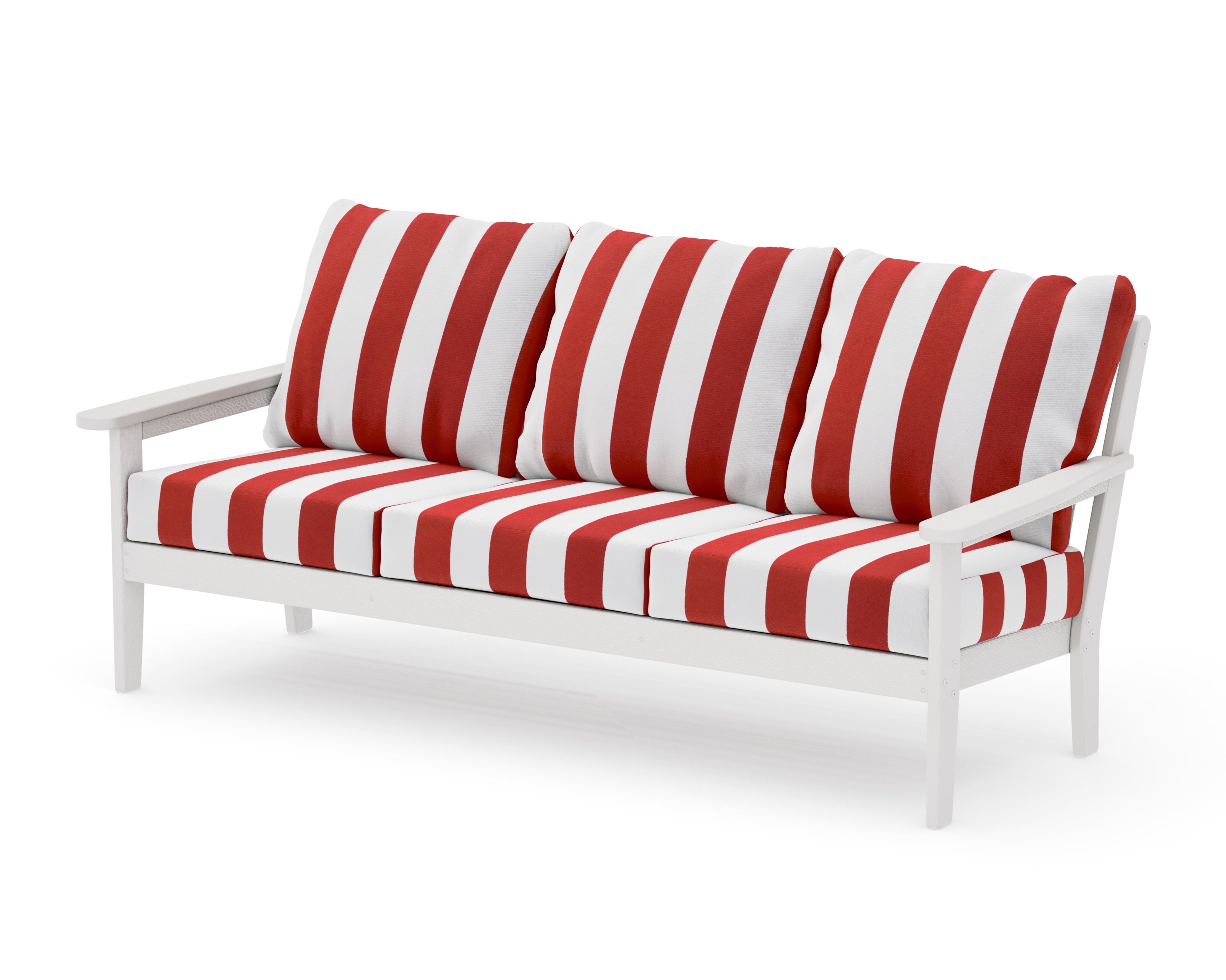 Cottage Deep Seating Sofa in Vintage White / Cabana Stripe Crimson