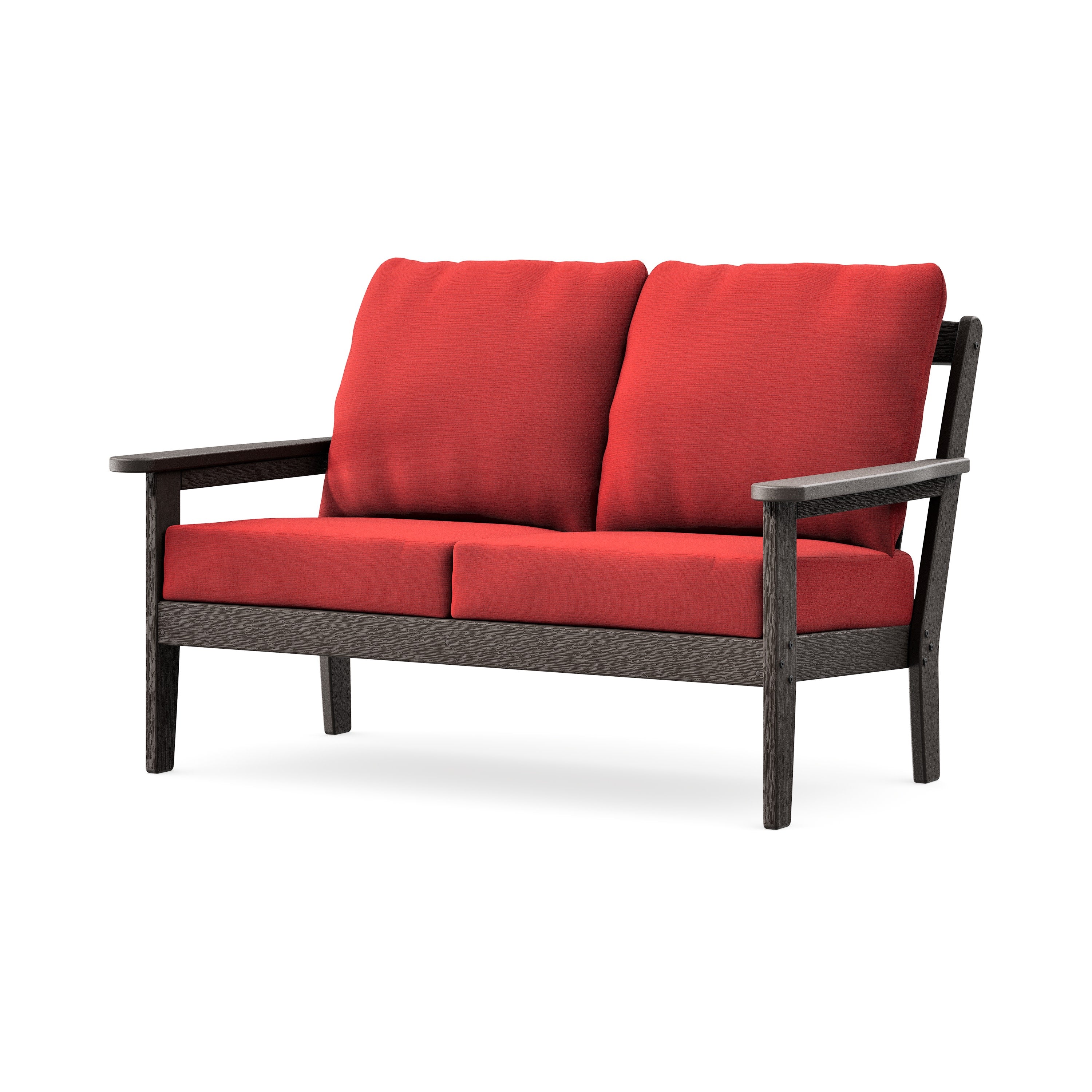 Cottage Deep Seating Loveseat in Vintage Coffee / Crimson Linen