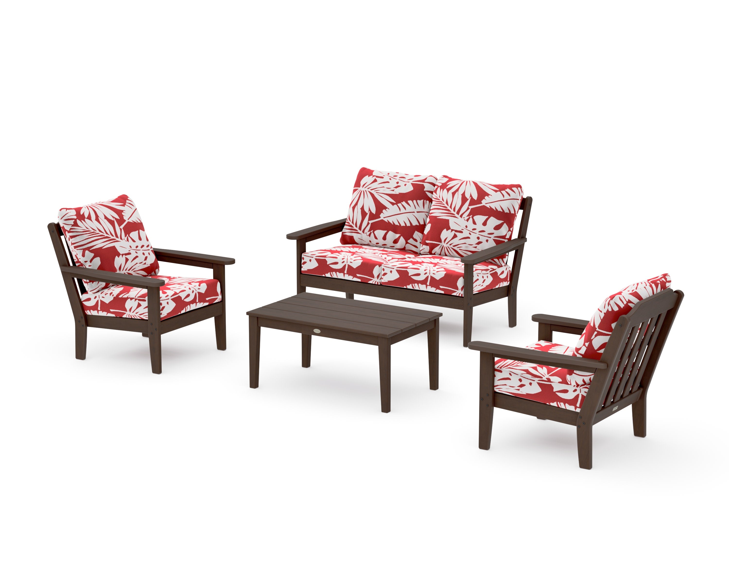 Cottage 4-Piece Deep Seating Set with Loveseat in Kona / Leaf Crimson