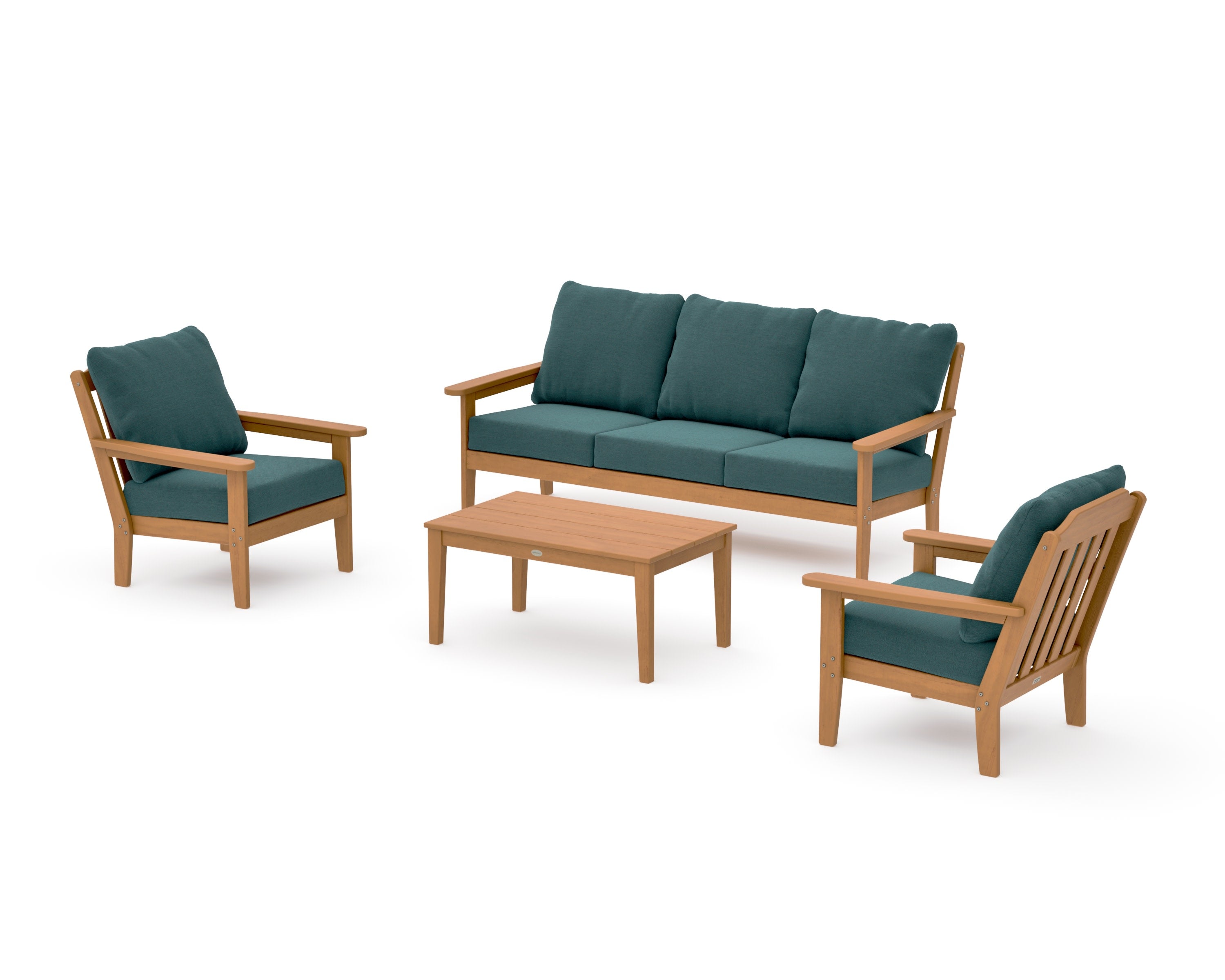 Cottage 4-Piece Deep Seating Set with Sofa in Natural / Ocean Teal