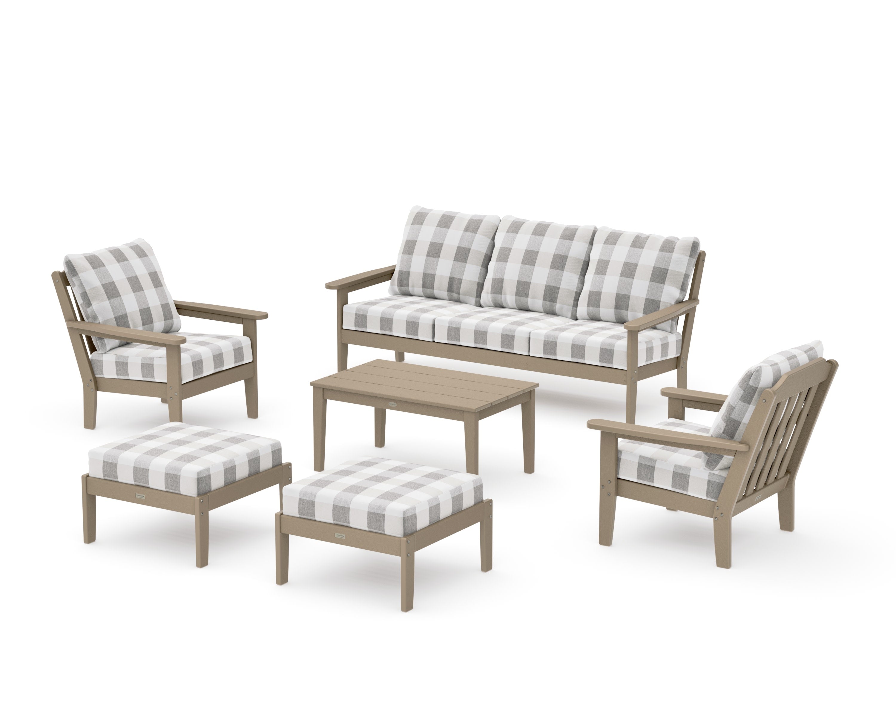 Cottage 6-Piece Lounge Sofa Set in Vintage Sahara / Buffalo Plaid Grey Mist