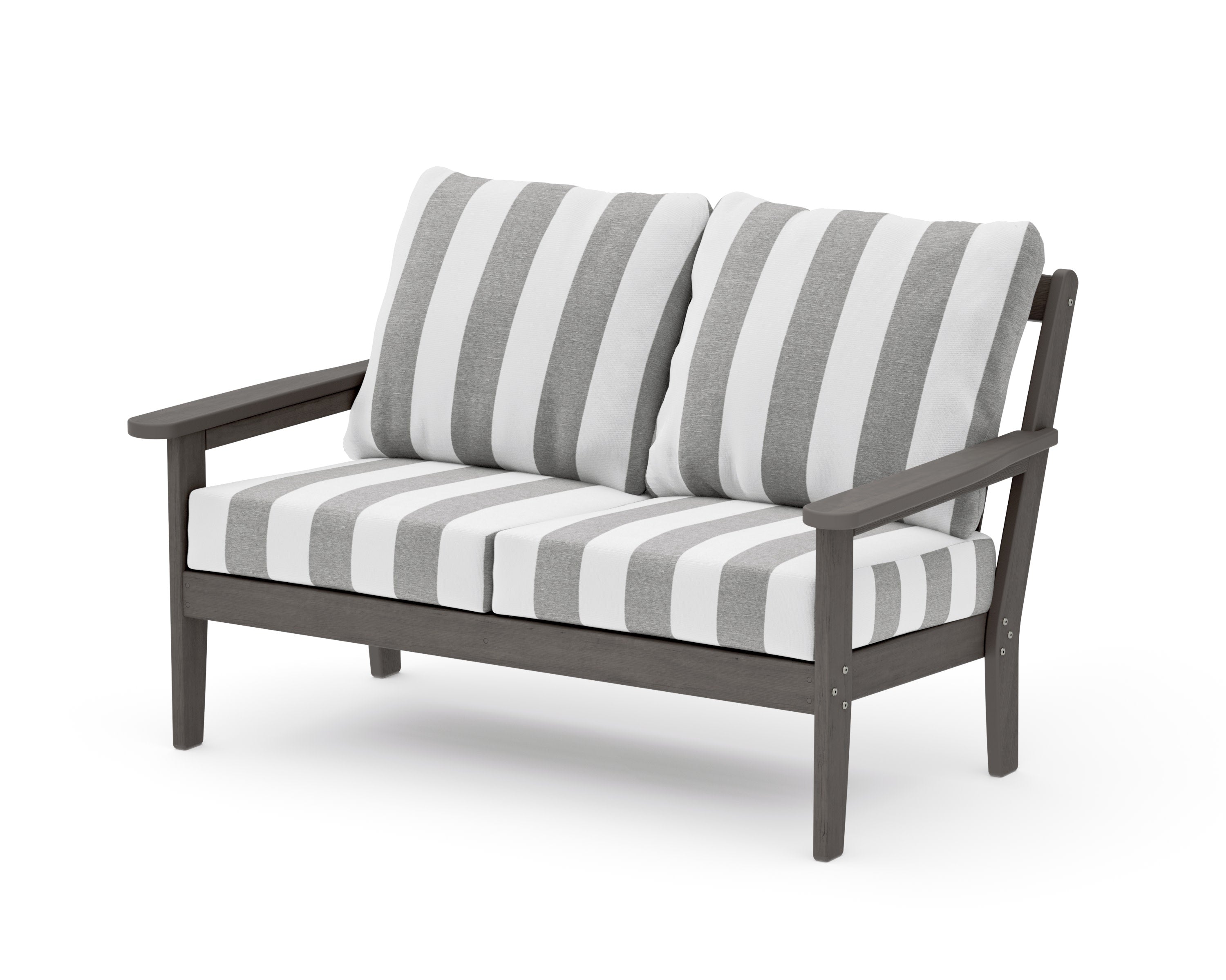 Cottage Deep Seating Loveseat in Driftwood / Cabana Stripe Grey Mist