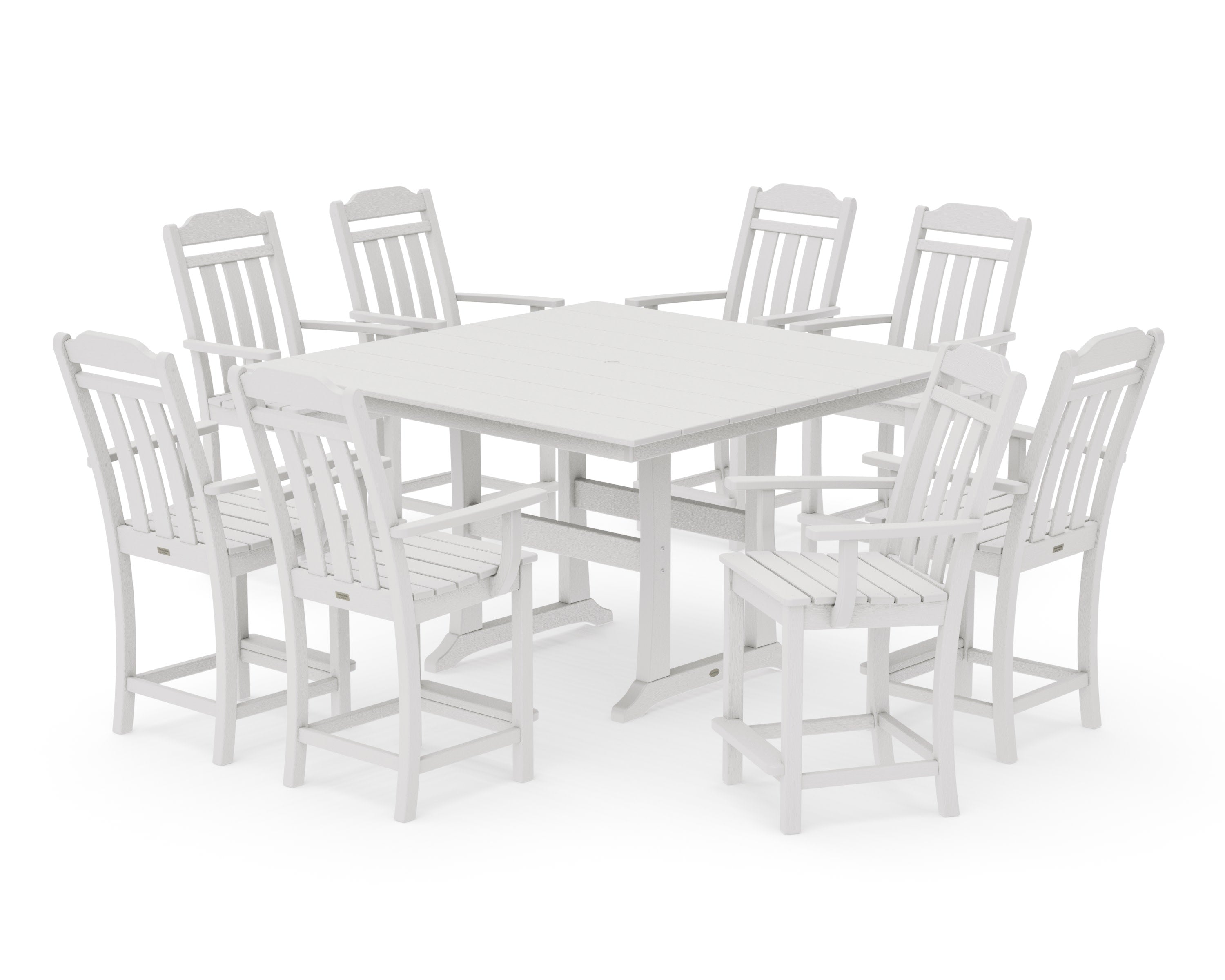 Cottage 9-Piece Square Farmhouse Counter Set with Trestle Legs in Vintage White