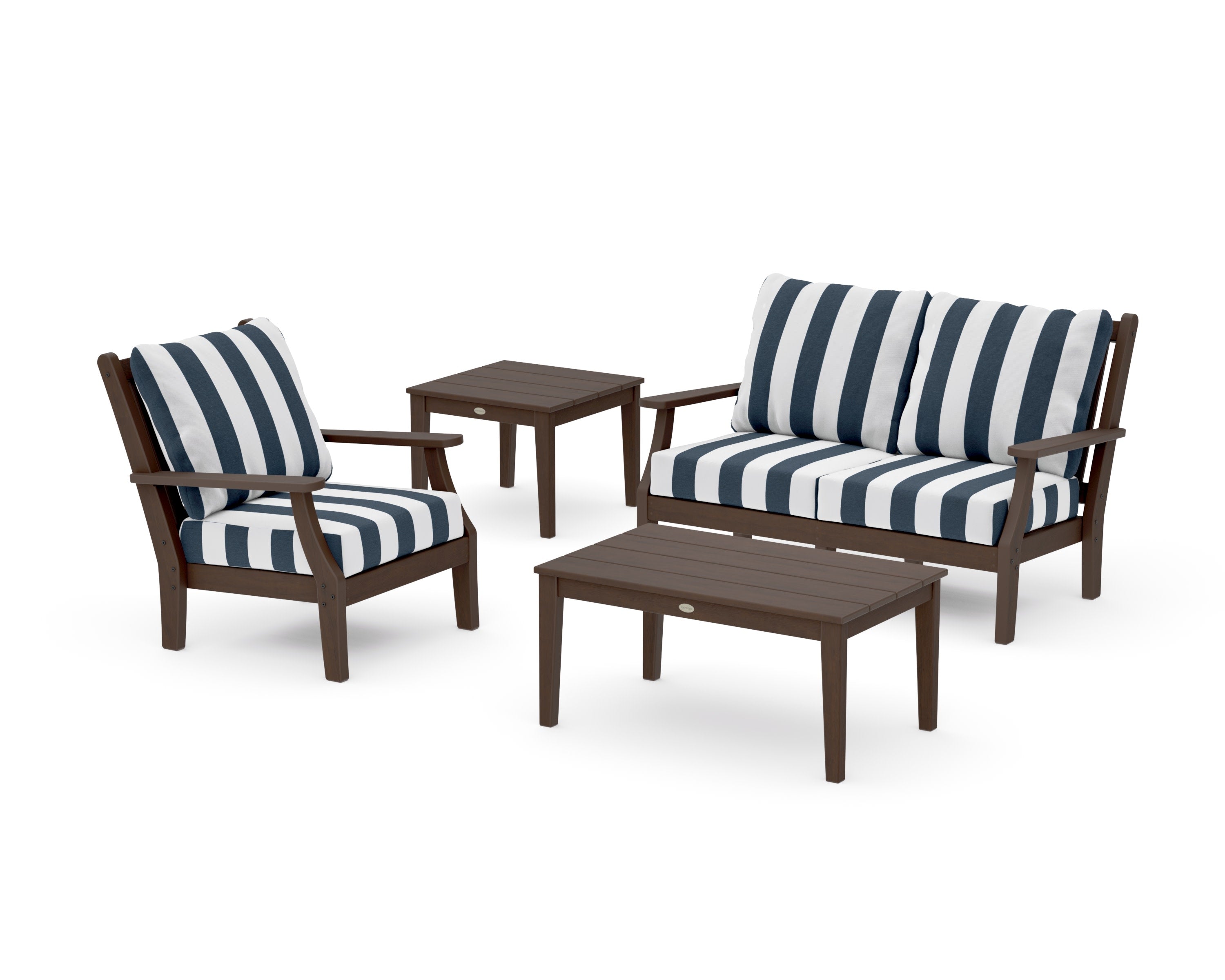 Wovendale 4-Piece Deep Seating Set in Kona / Cabana Stripe Marine Indigo