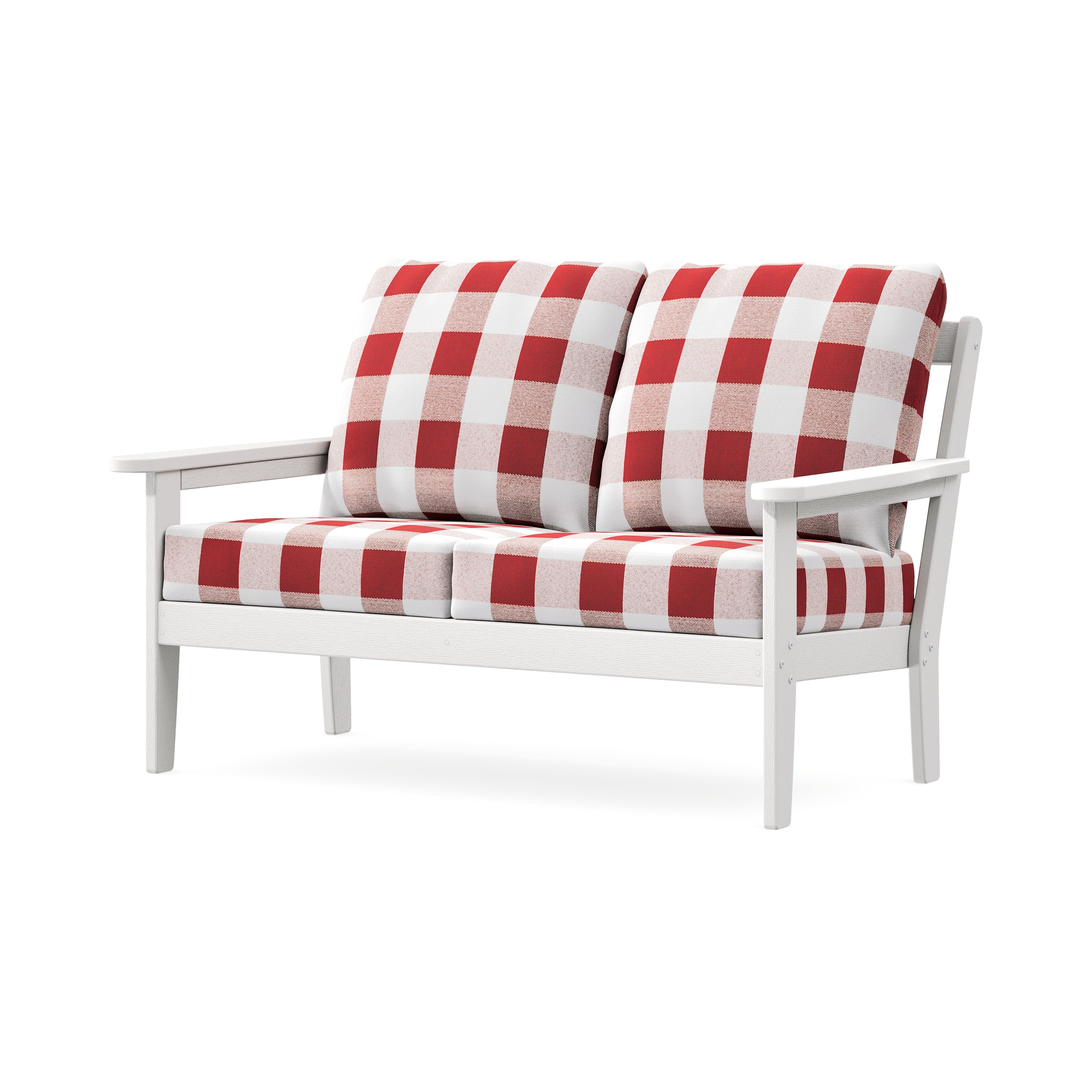 Cottage Deep Seating Loveseat in Vintage White / Buffalo Plaid Crimson