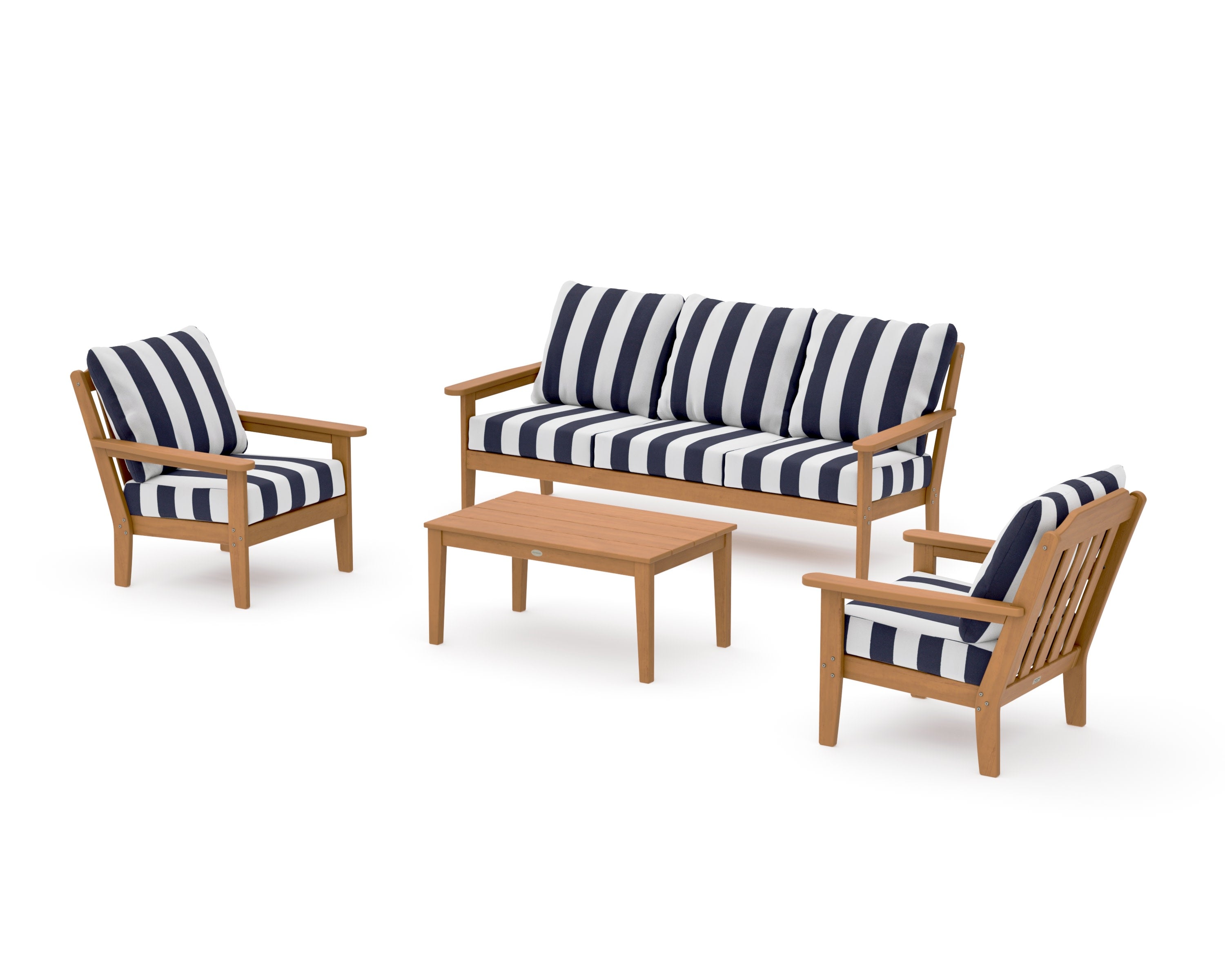 Cottage 4-Piece Deep Seating Set with Sofa in Natural / Cabana Stripe Navy