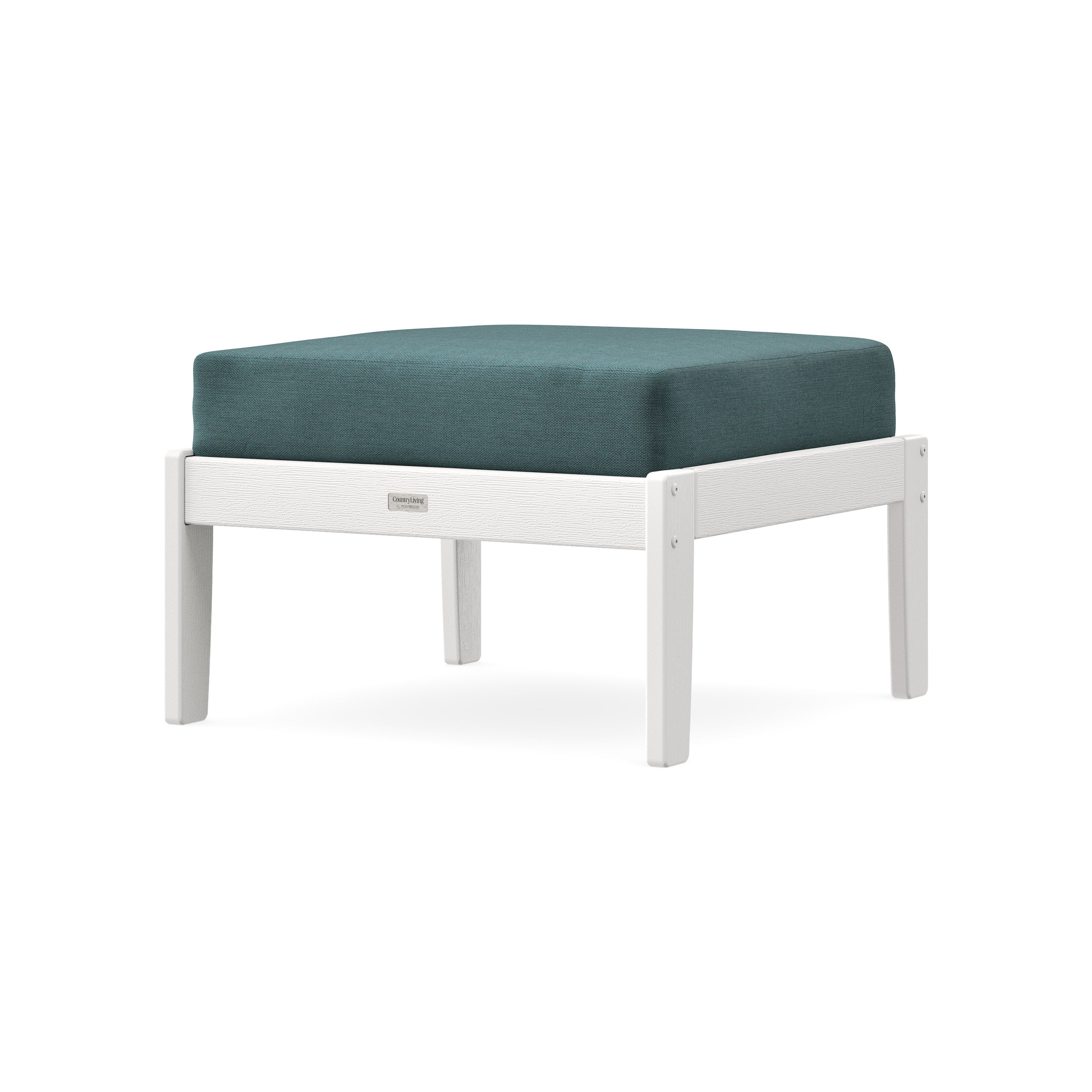 Cottage Deep Seating Ottoman in Vintage White / Ocean Teal