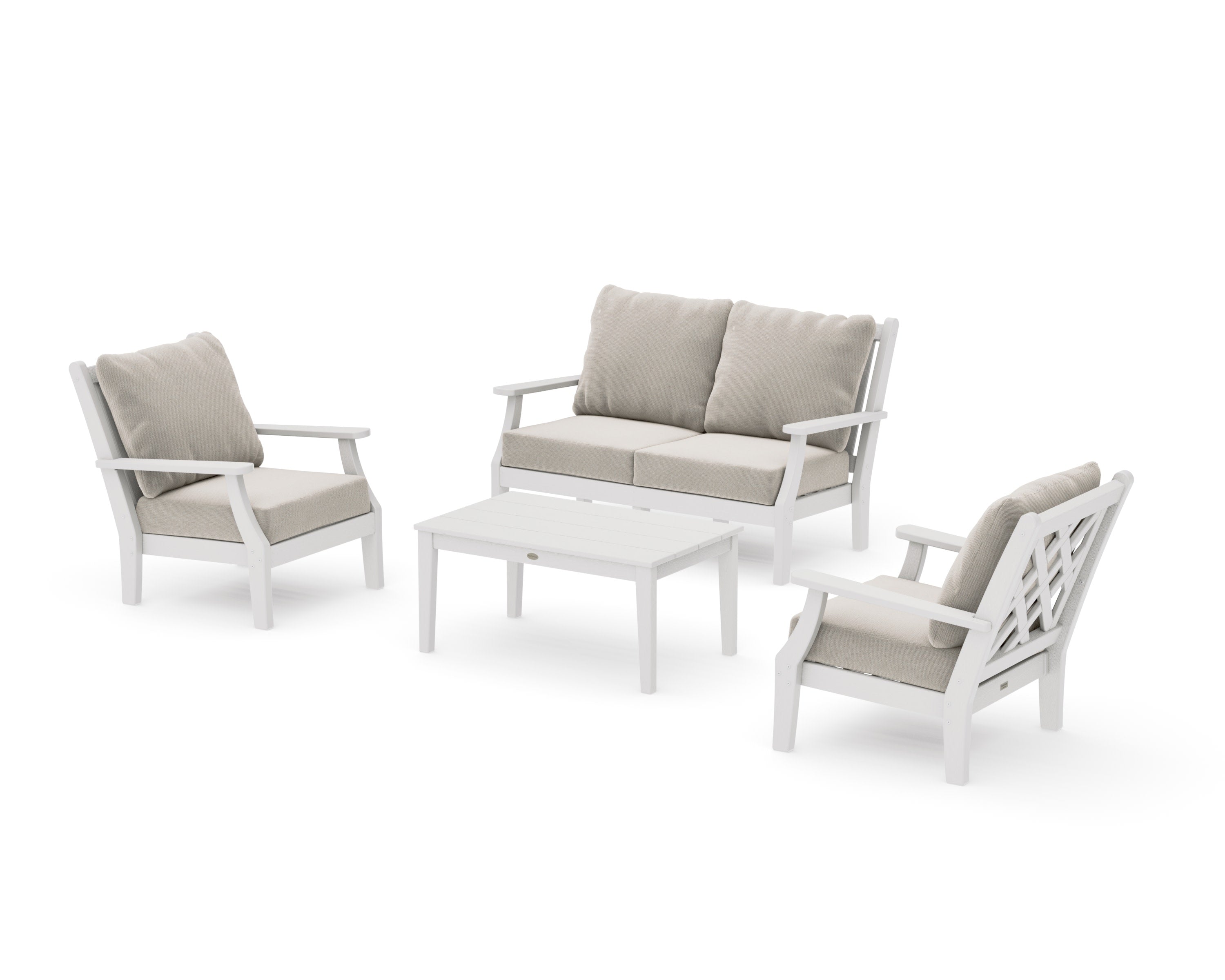 Wovendale 4-Piece Deep Seating Set with Loveseat in Vintage White / Dune Burlap