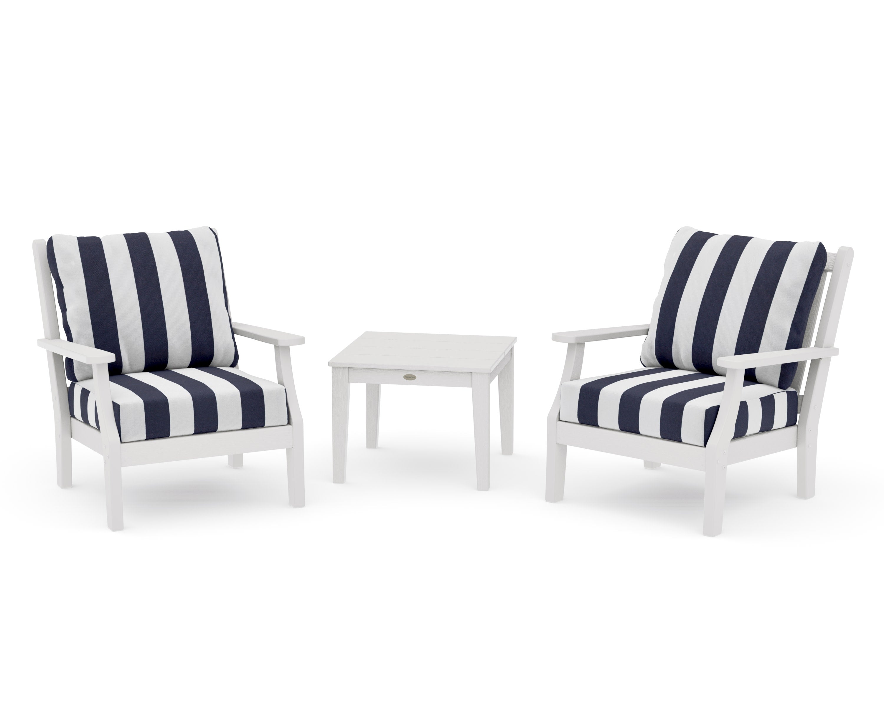 Wovendale 3-Piece Deep Seating Set in Vintage White / Cabana Stripe Navy