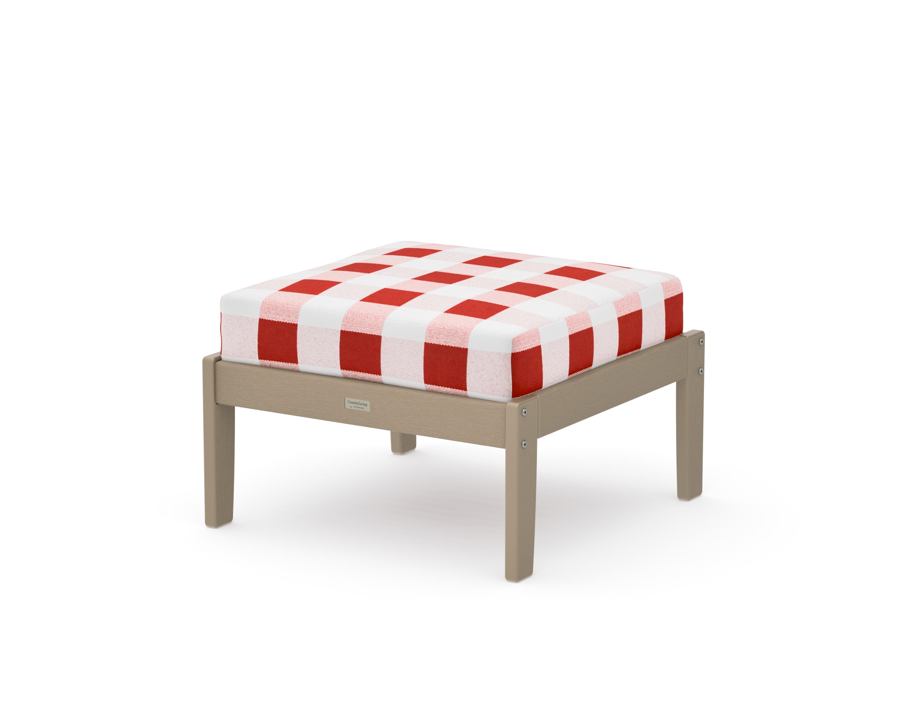 Cottage Deep Seating Ottoman in Vintage Sahara / Buffalo Plaid Crimson