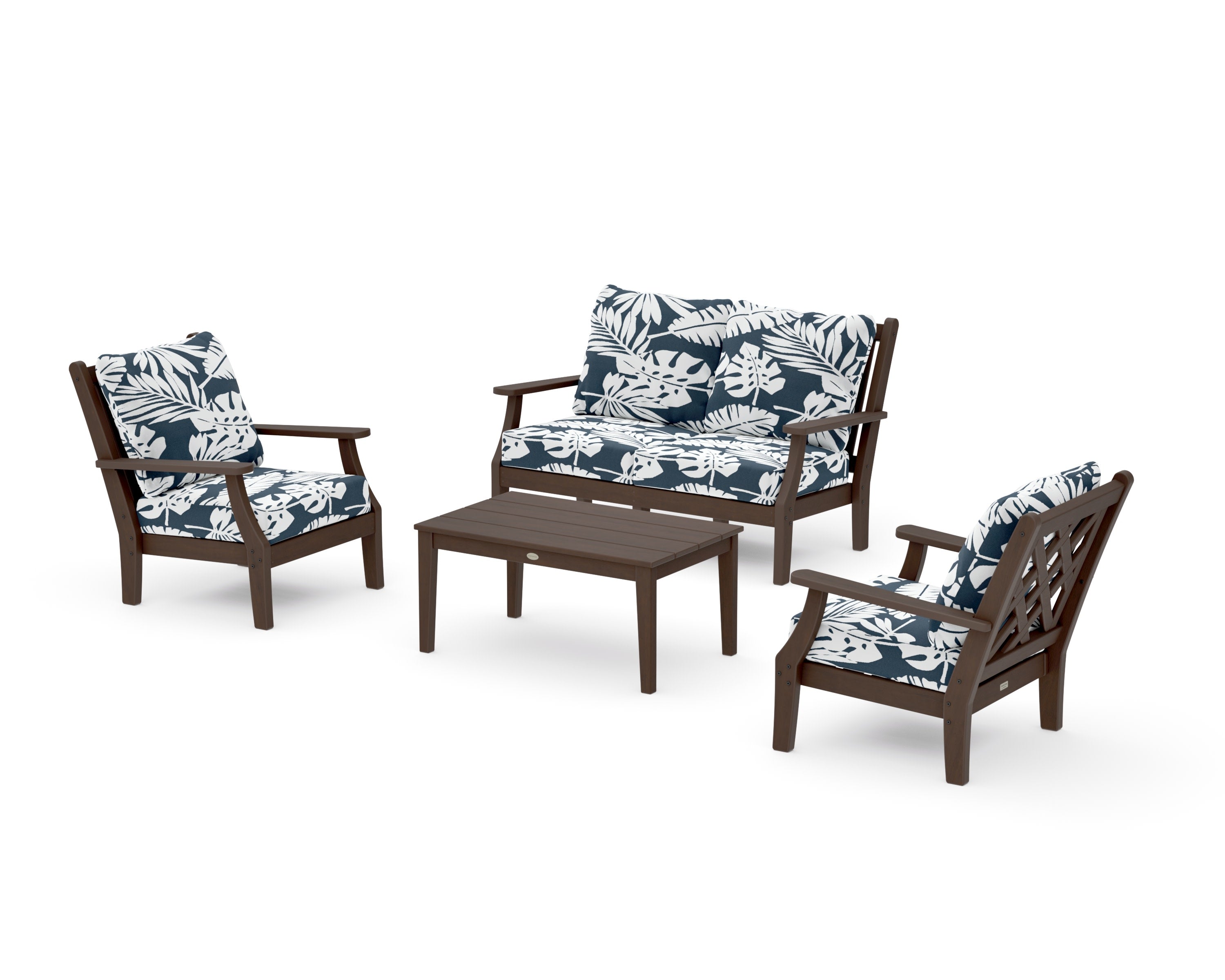 Wovendale 4-Piece Deep Seating Set with Loveseat in Kona / Leaf Marine Indigo