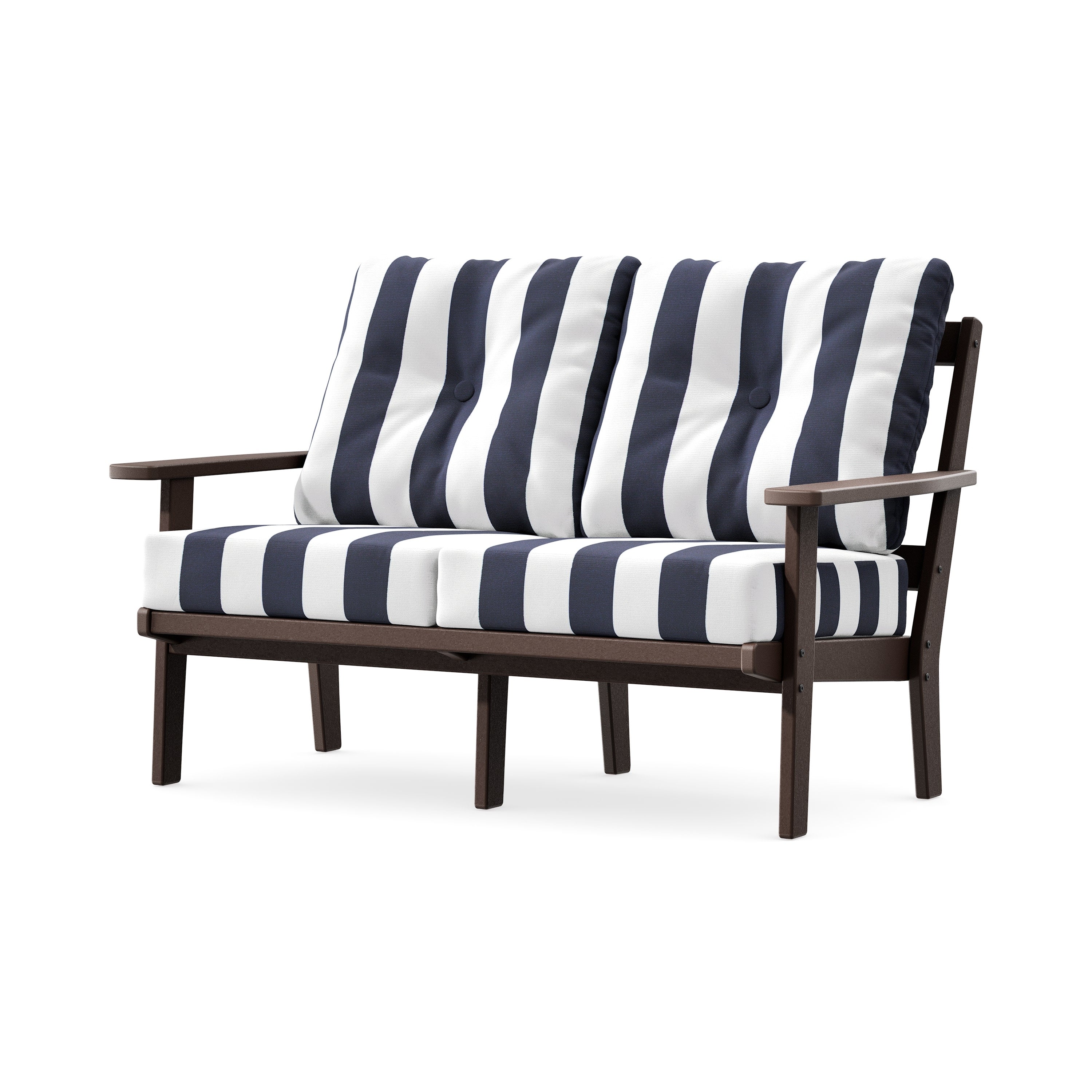 Prairie Deep SeatingLoveseat in Mahogany / Cabana Stripe Navy