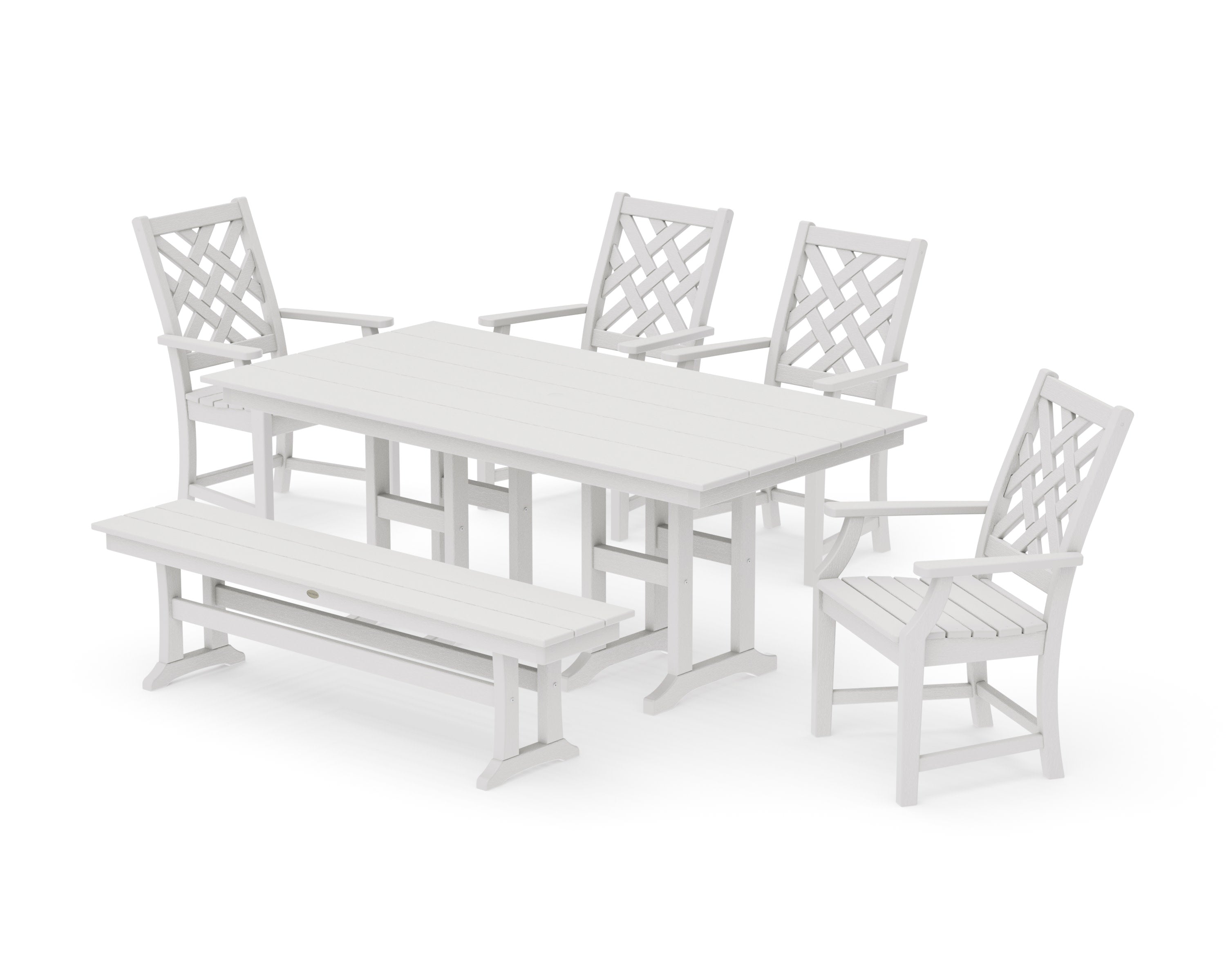 Wovendale 6-Piece Farmhouse Dining Set with Bench in Vintage White