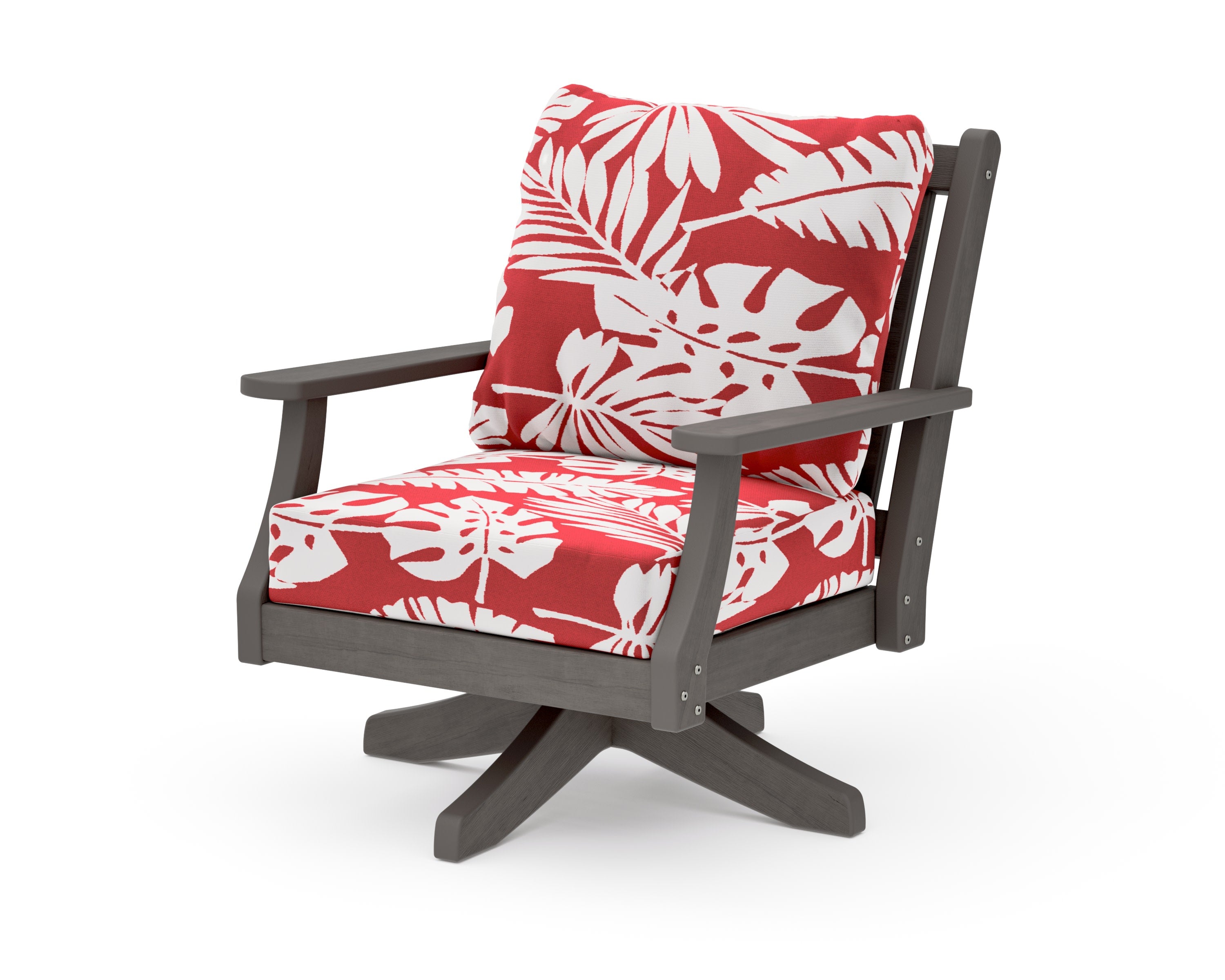 Wovendale Deep Seating Swivel Chair in Driftwood / Leaf Crimson