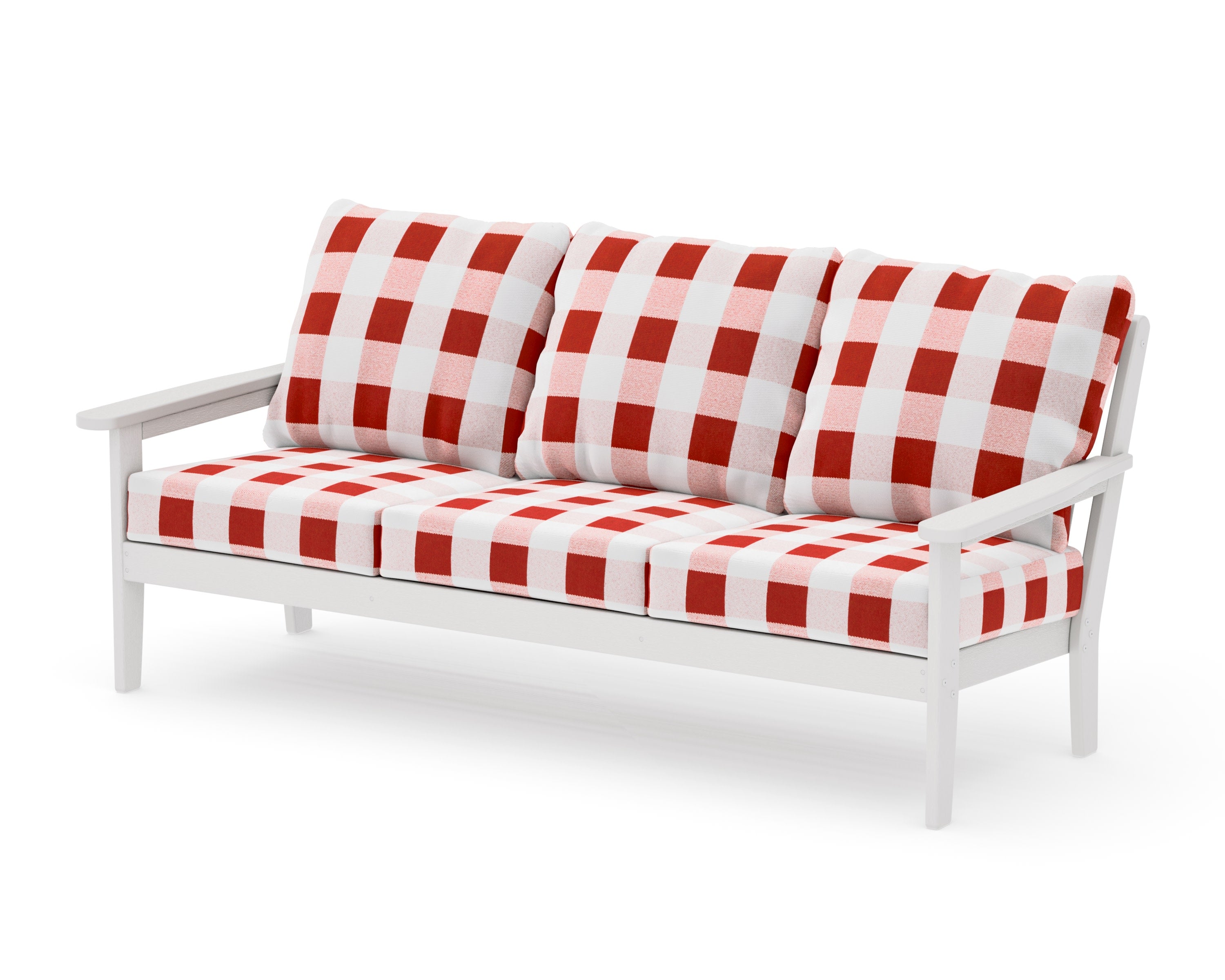 Cottage Deep Seating Sofa in Vintage White / Buffalo Plaid Crimson