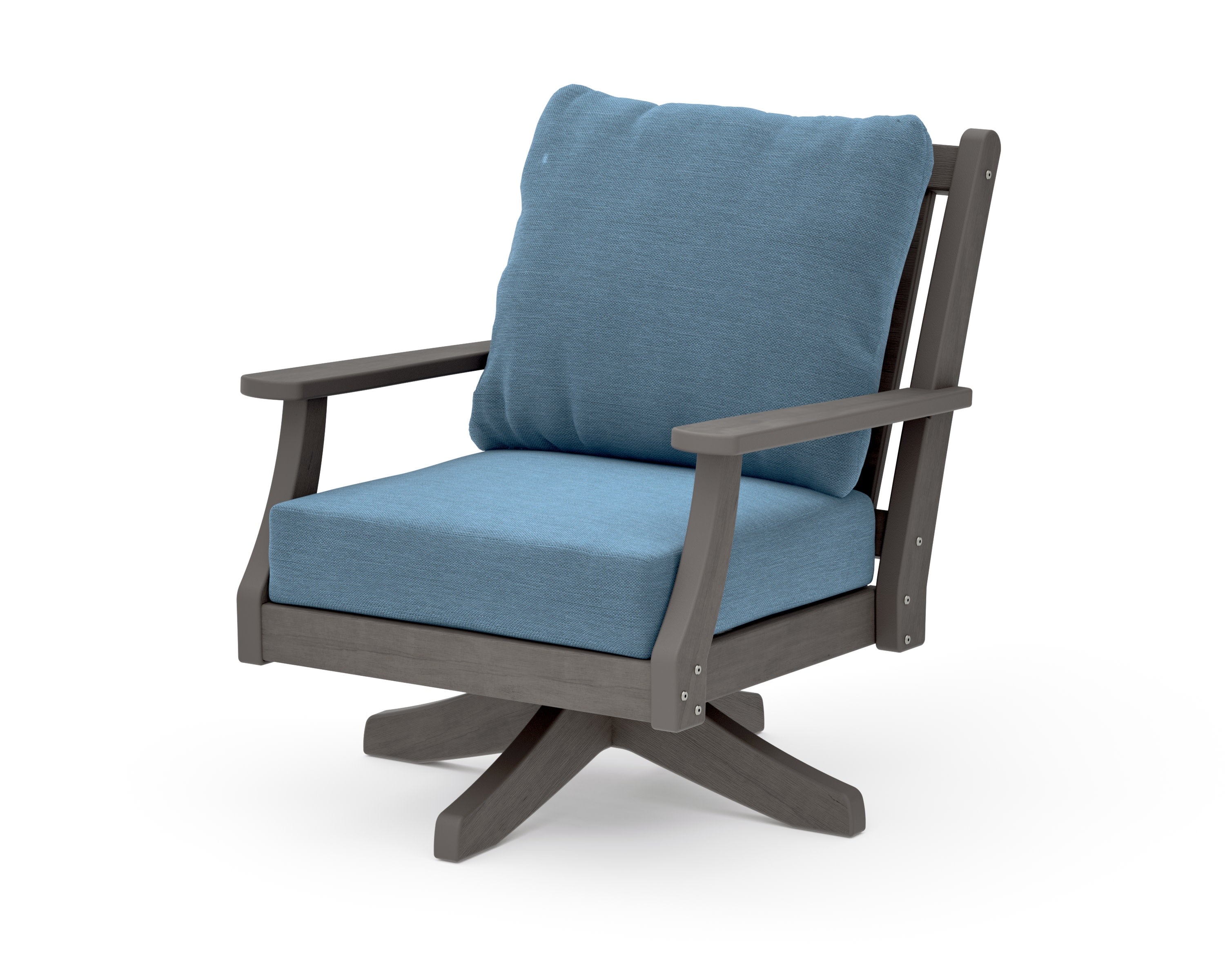 Wovendale Deep Seating Swivel Chair in Driftwood / Sky Blue
