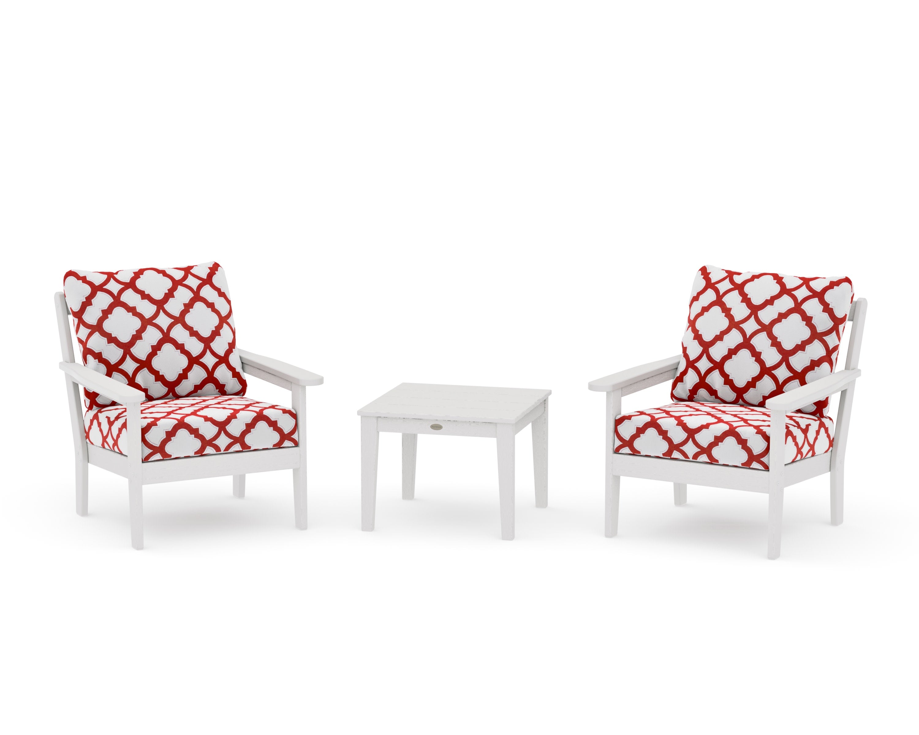 Cottage 3-Piece Deep Seating Set in Vintage White / Trellis Crimson
