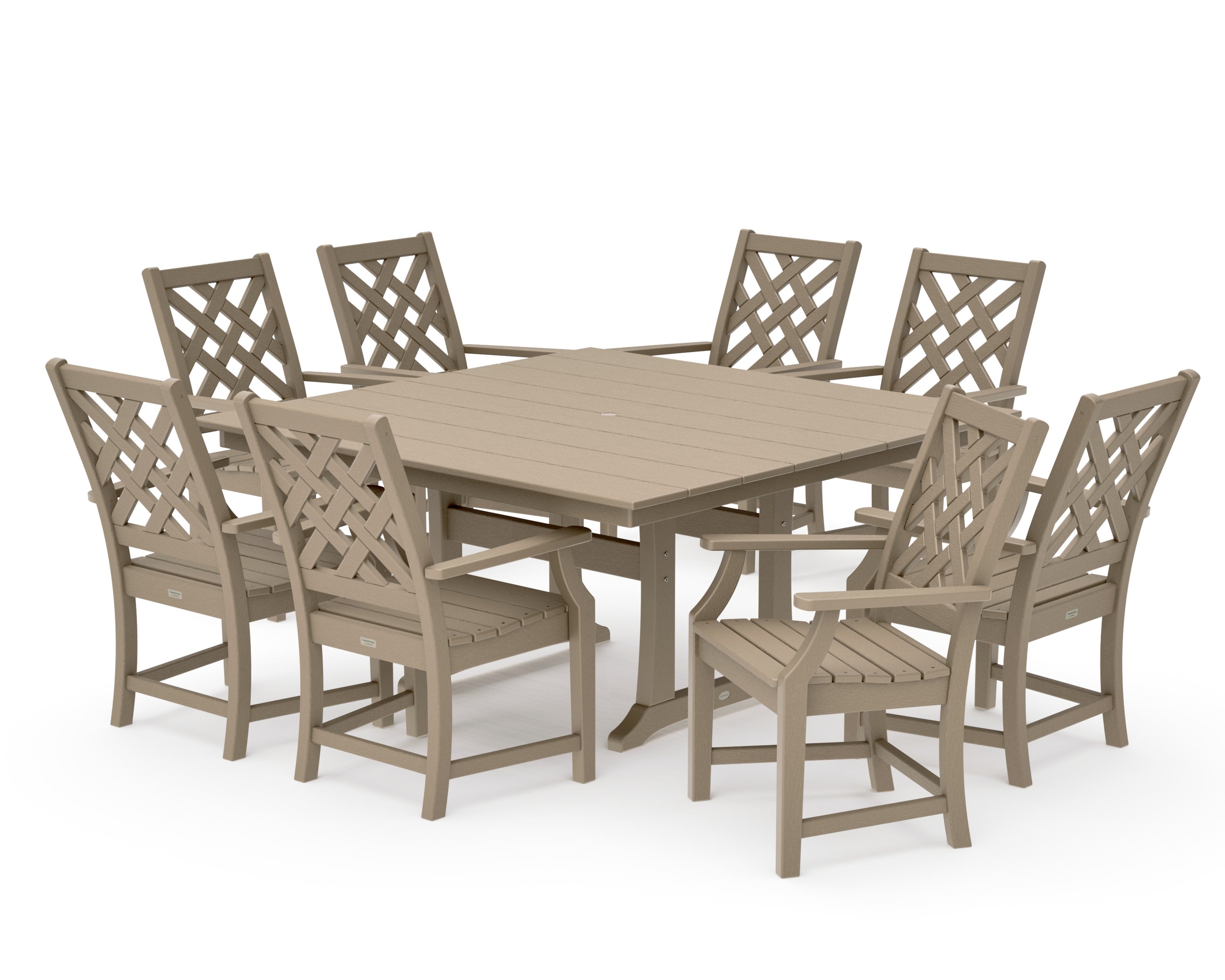 Wovendale 9-Piece Square Farmhouse Dining Set with Trestle Legs in Vintage Sahara