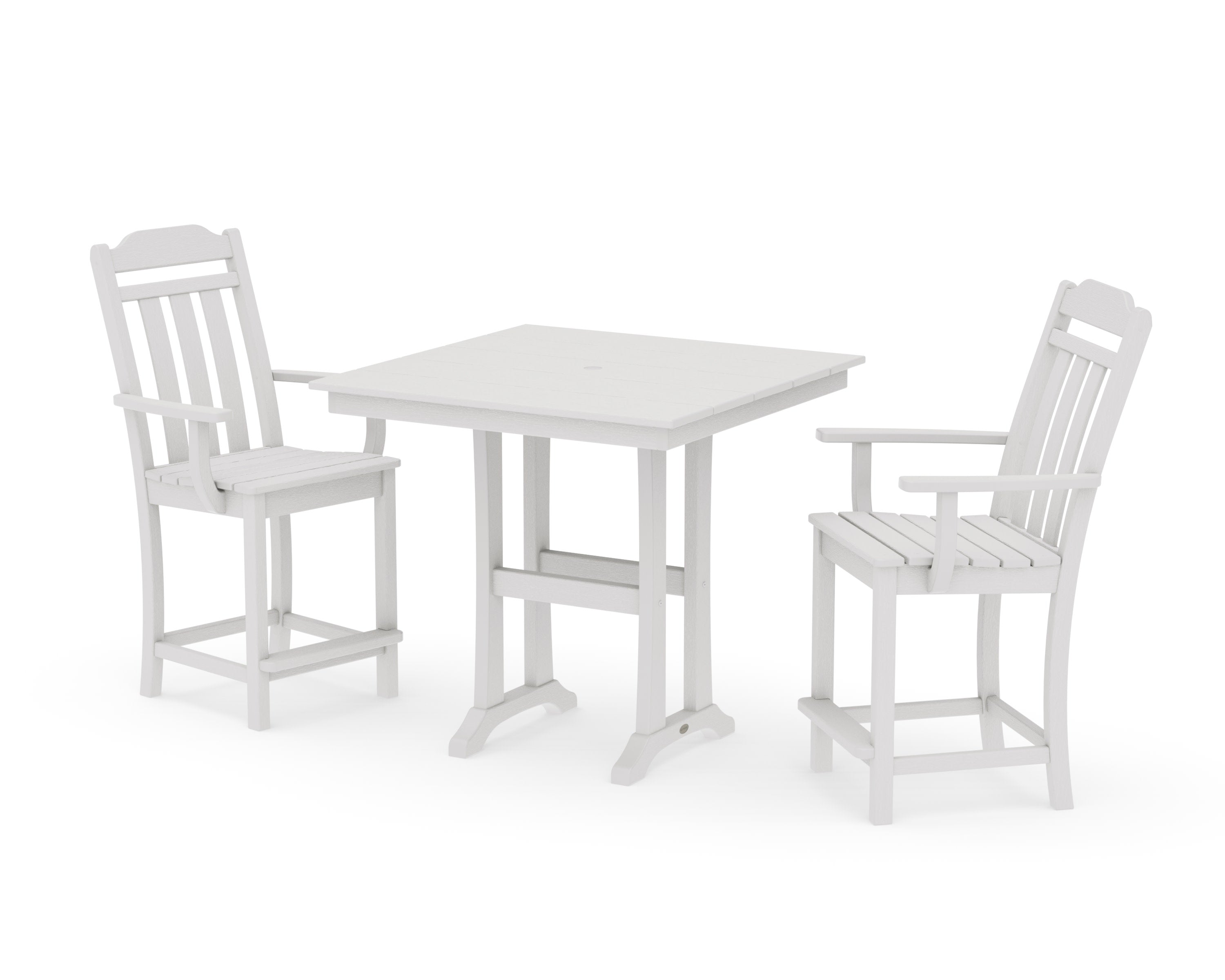 Cottage 3-Piece Farmhouse Counter Set with Trestle Legs in Vintage White