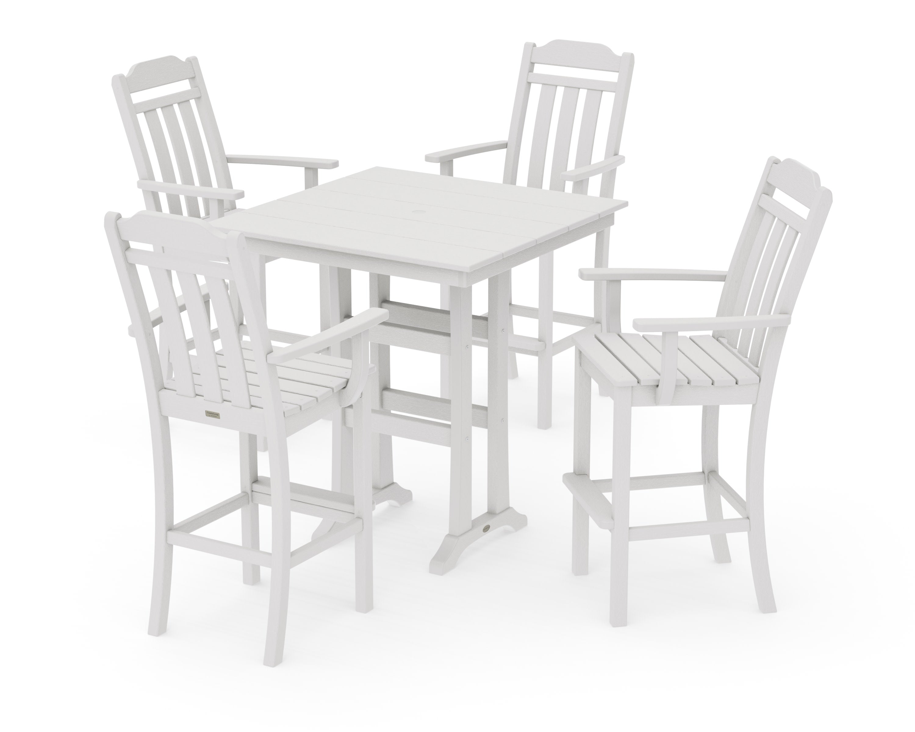 Cottage 5-Piece Farmhouse Bar Set with Trestle Legs in Vintage White
