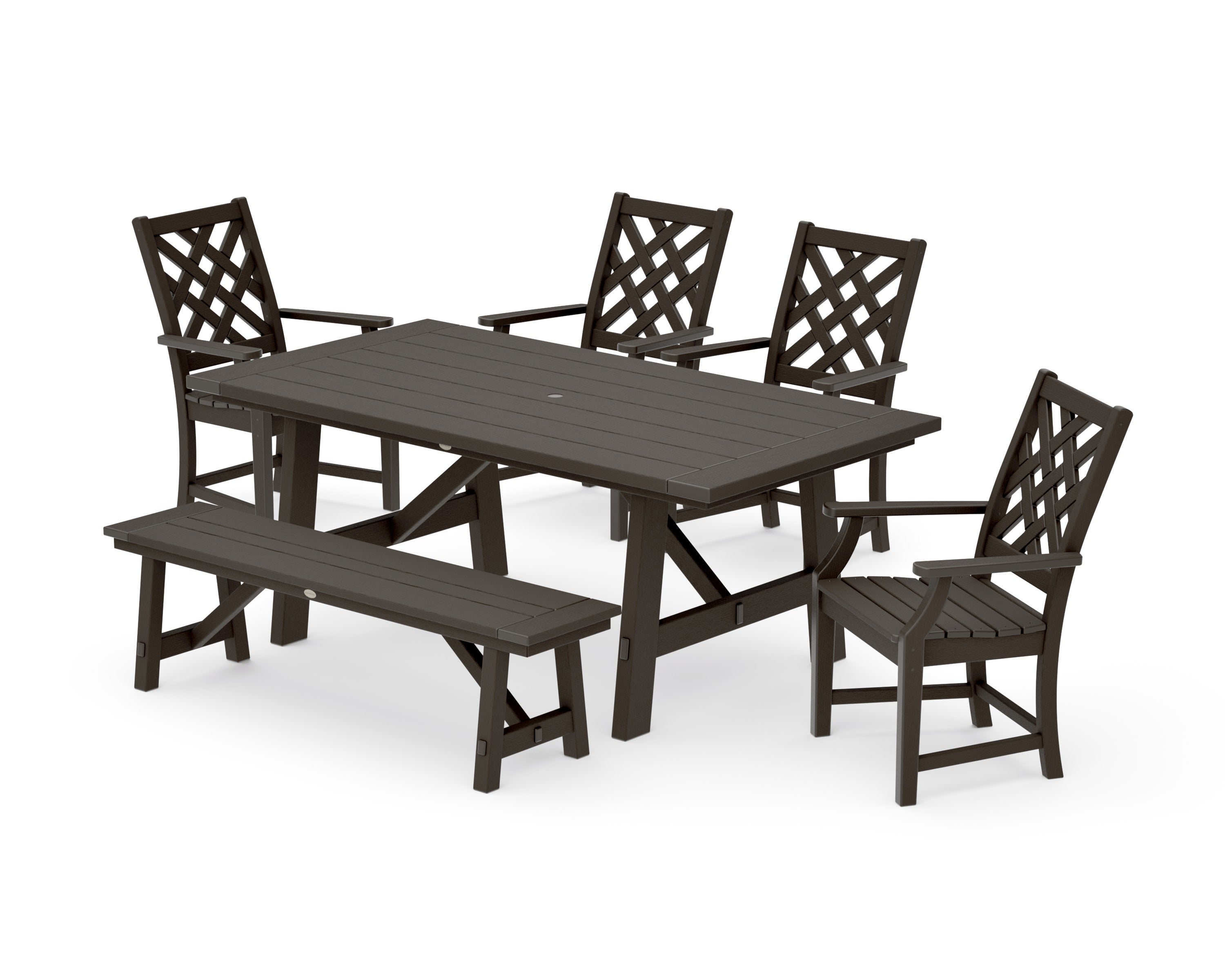 Wovendale 6-Piece Rustic Farmhouse Dining Set with Bench in Vintage Coffee