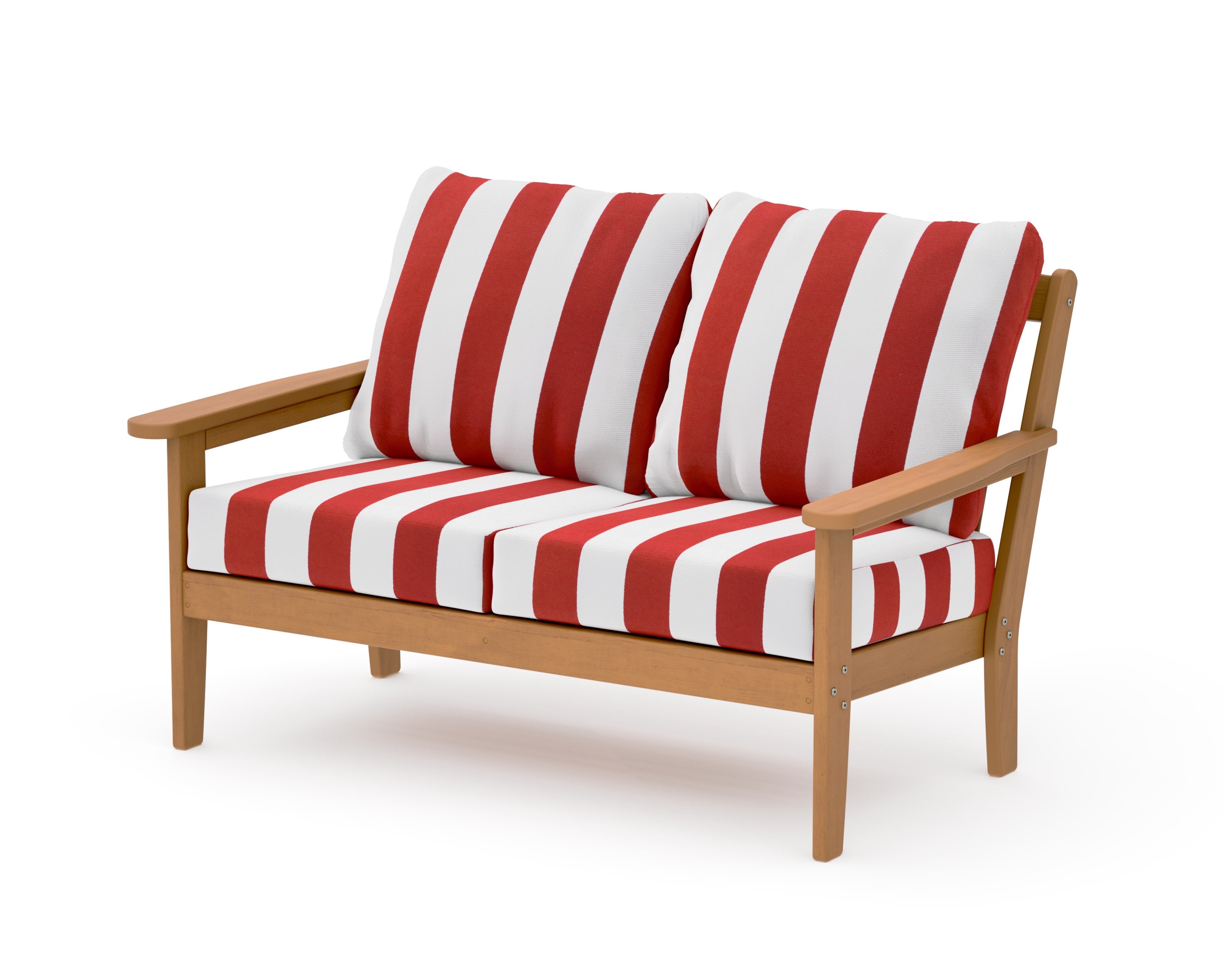 Cottage Deep Seating Loveseat in Natural / Cabana Stripe Crimson