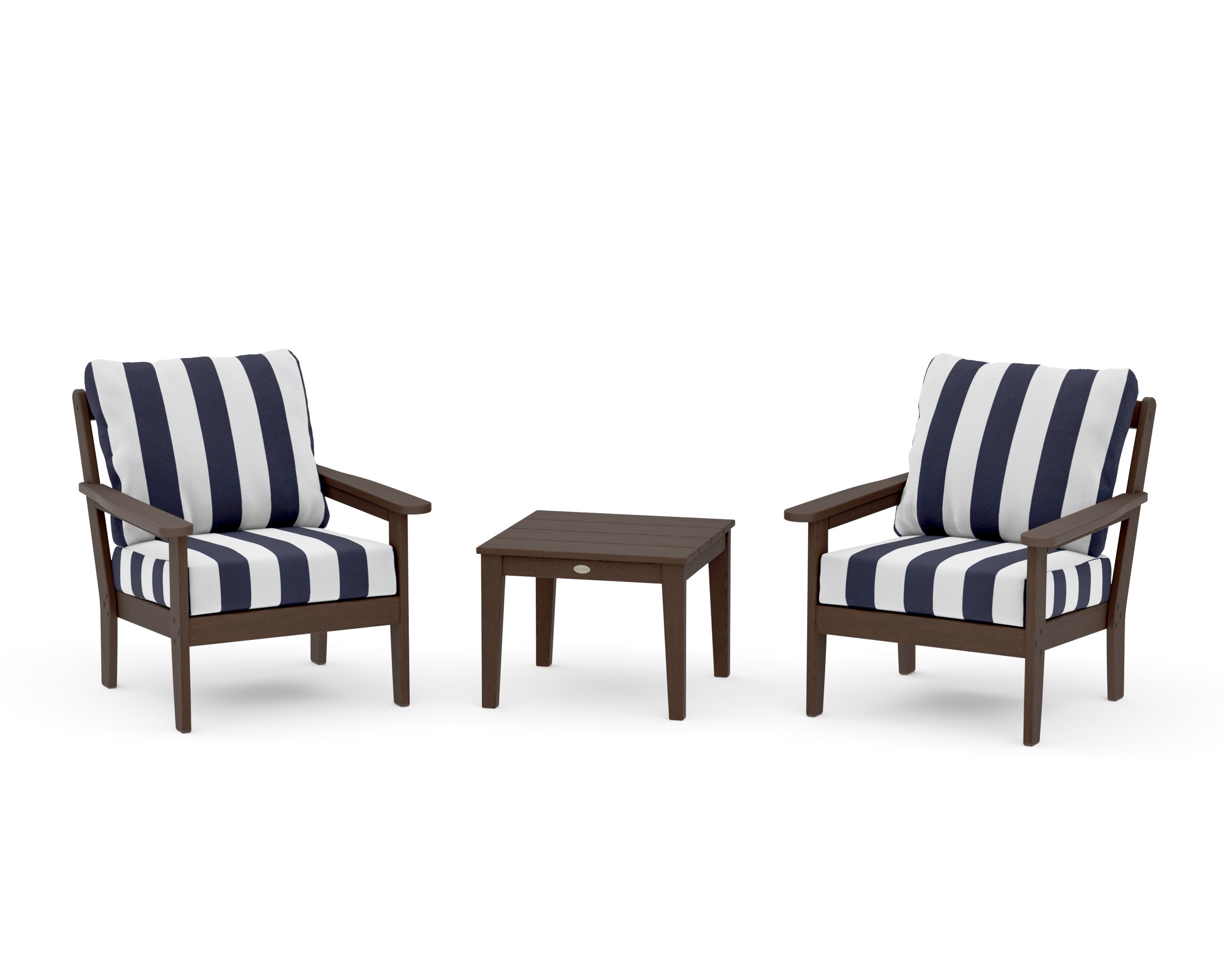 Cottage 3-Piece Deep Seating Set in Kona / Cabana Stripe Navy