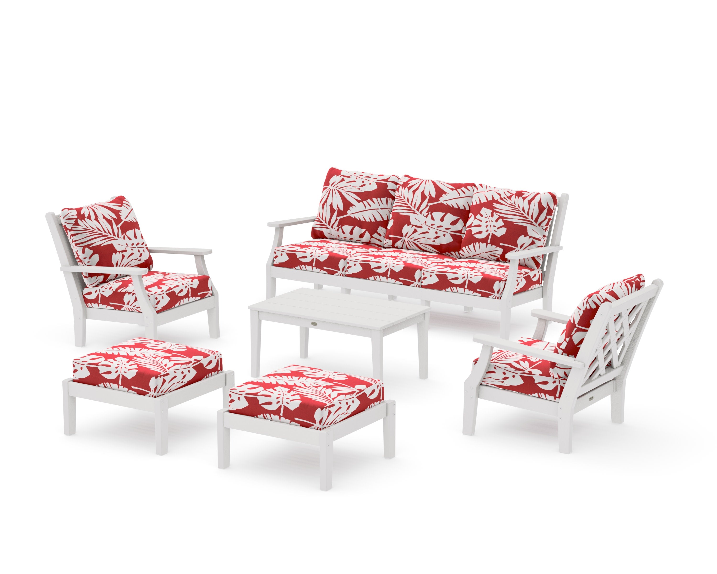 Wovendale 6-Piece Lounge Sofa Set in Vintage White / Leaf Crimson