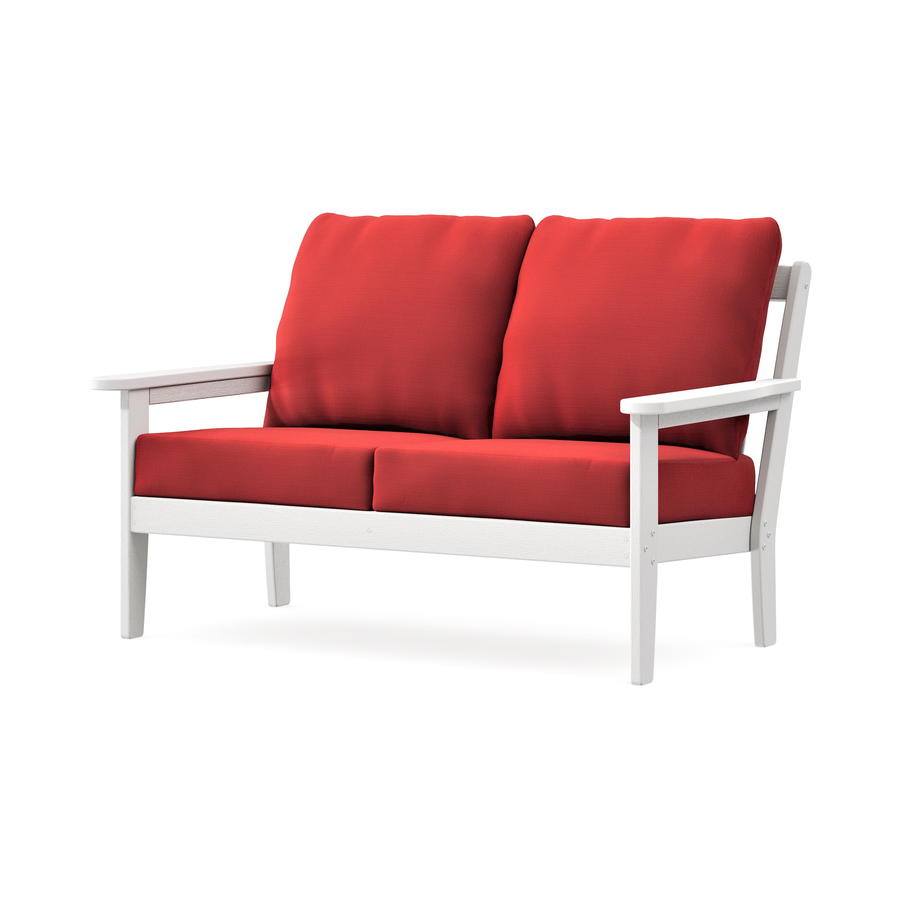 Cottage Deep Seating Loveseat in Vintage White / Crimson Linen