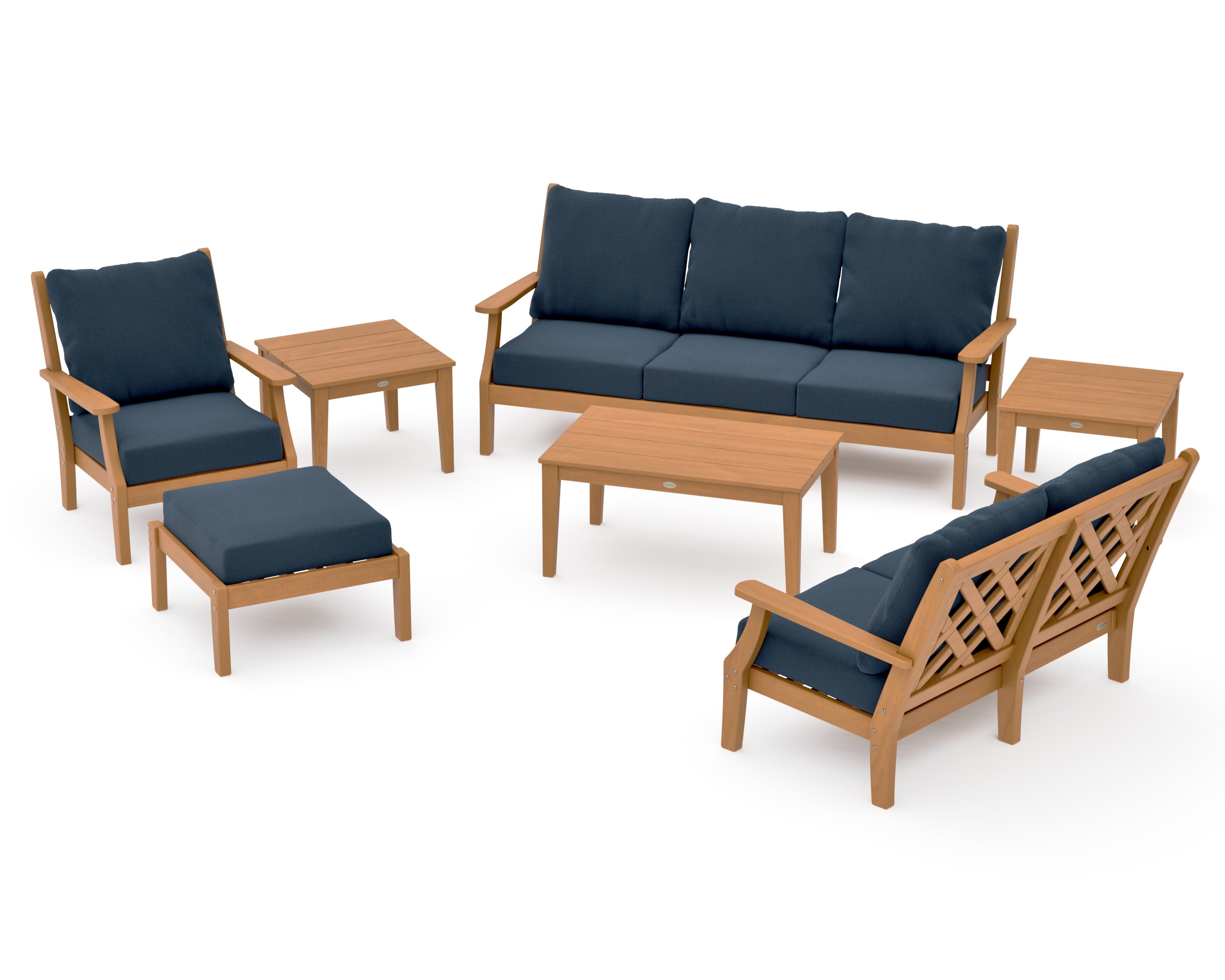 Wovendale 7-Piece Deep Seating Set in Natural / Marine Indigo