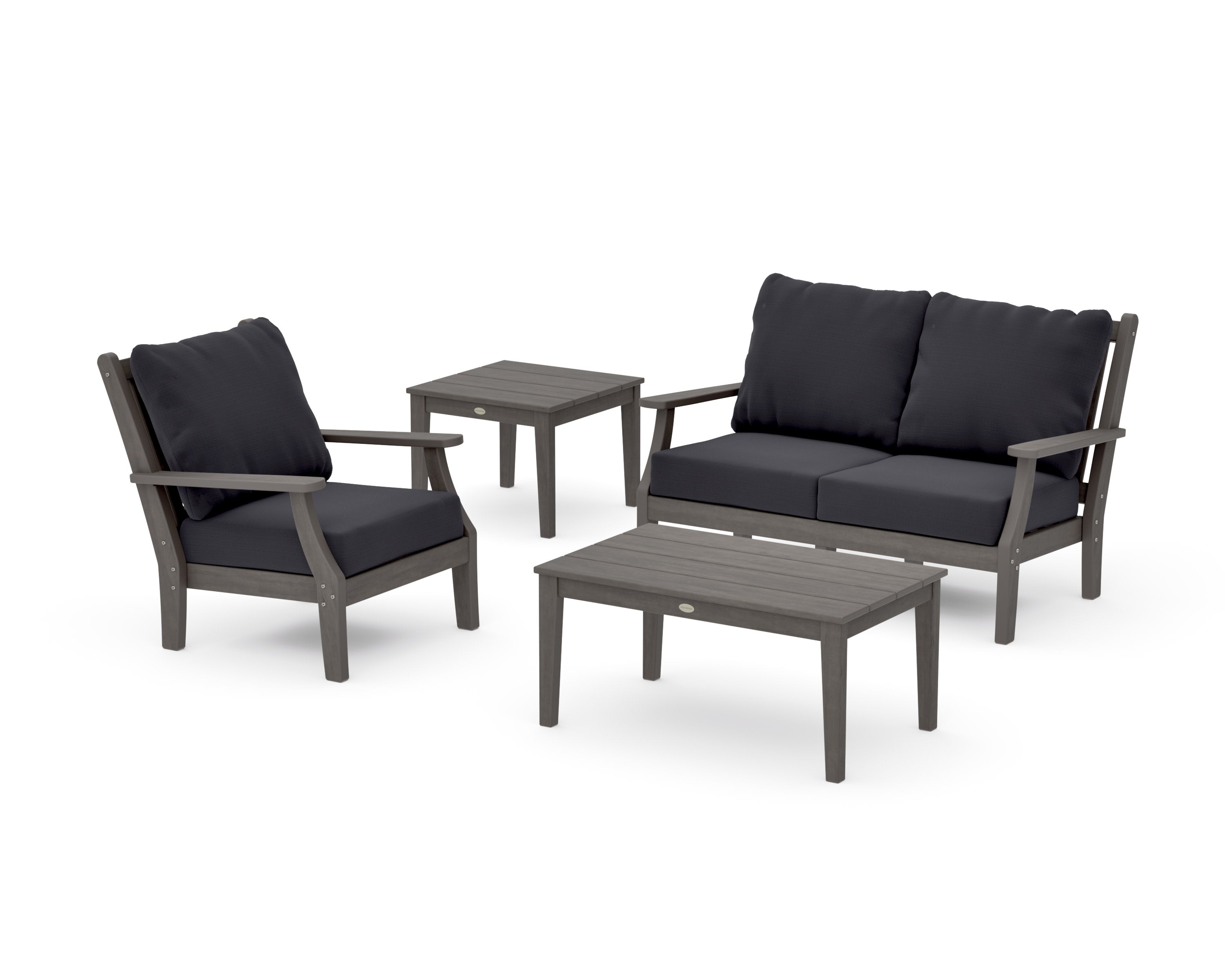 Wovendale 4-Piece Deep Seating Set in Driftwood / Midnight Linen