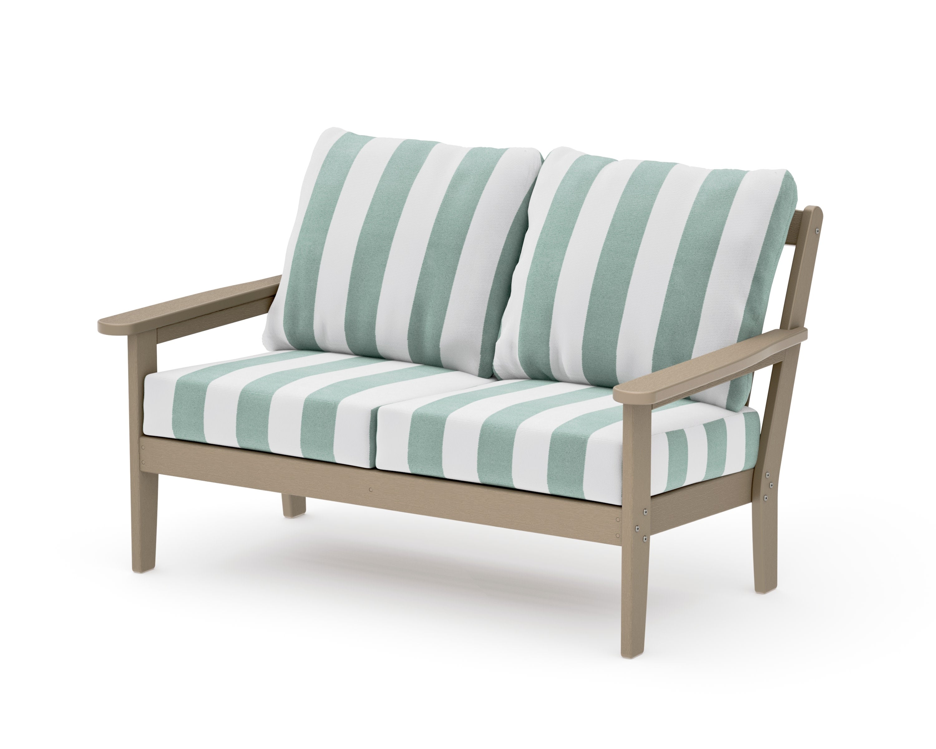 Cottage Deep Seating Loveseat in Vintage Sahara / Cabana Stripe Glacier Spa
