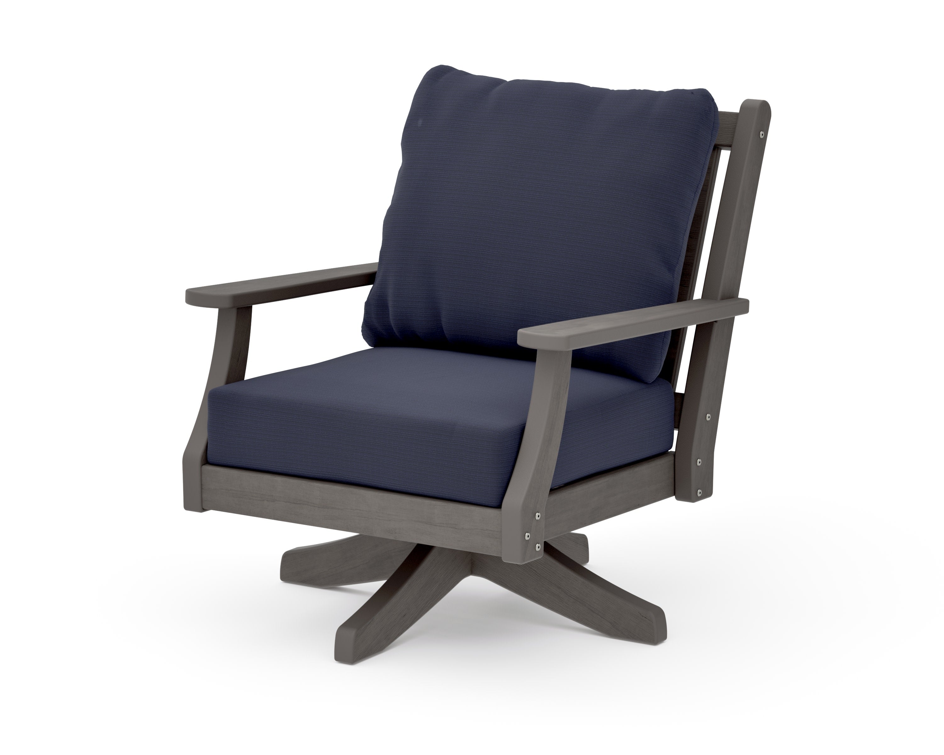 Wovendale Deep Seating Swivel Chair in Driftwood / Navy Linen