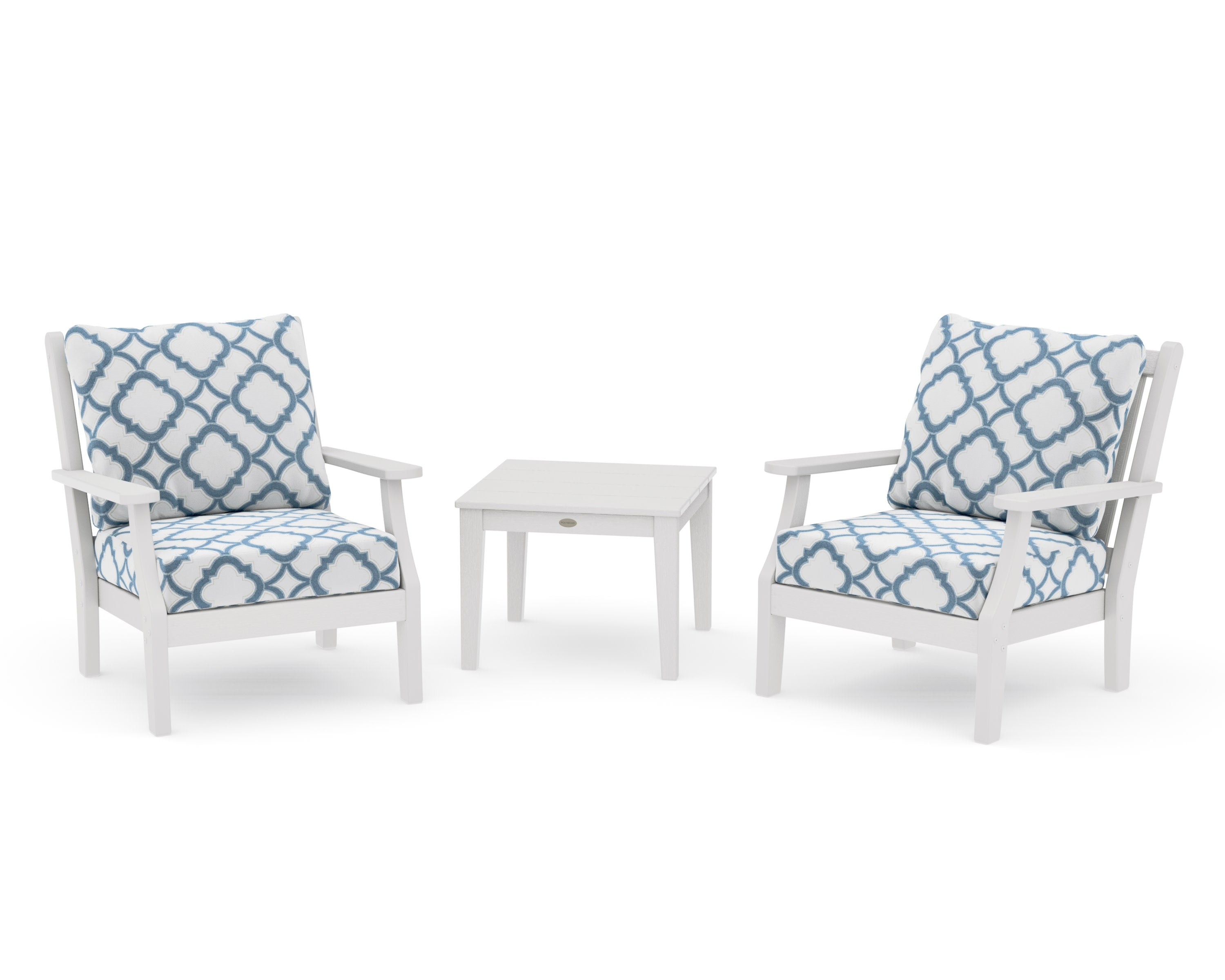Wovendale 3-Piece Deep Seating Set in Vintage White / Trellis Sky Blue