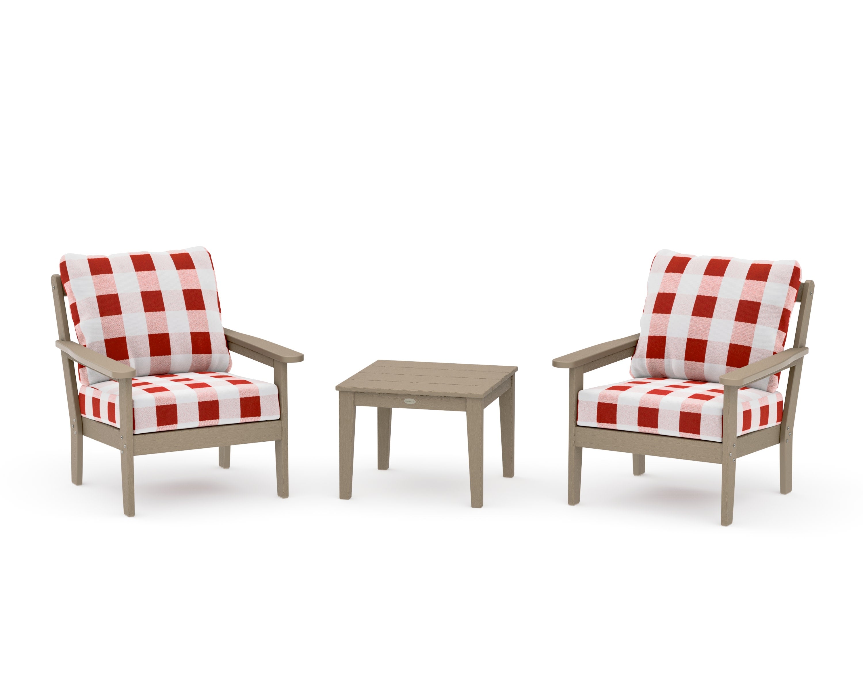 Cottage 3-Piece Deep Seating Set in Vintage Sahara / Buffalo Plaid Crimson