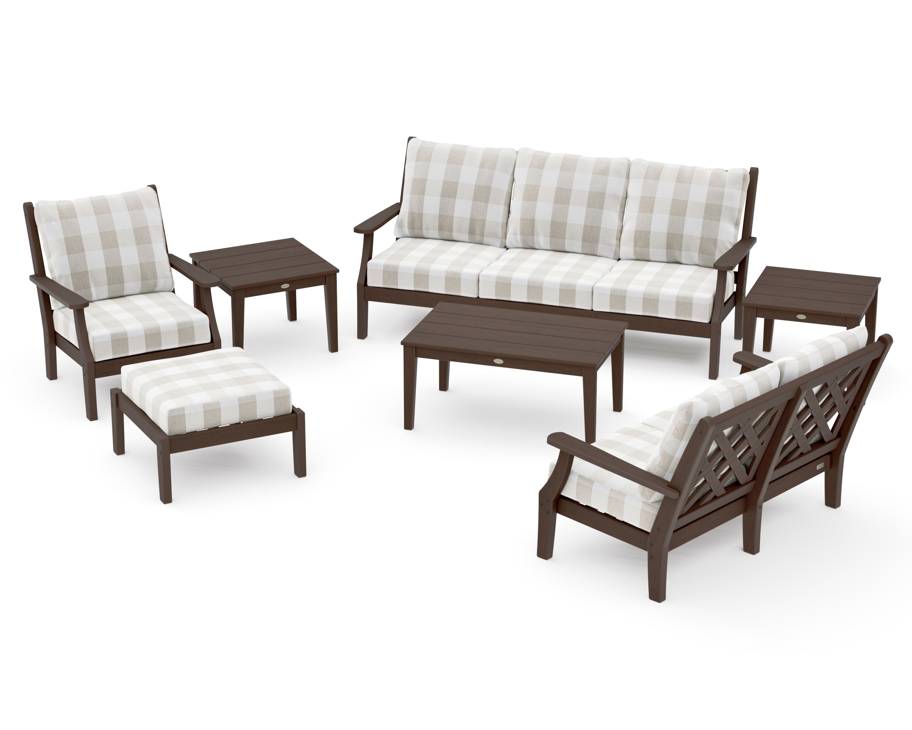 Wovendale 7-Piece Deep Seating Set in Kona / Buffalo Plaid Dune Burlap