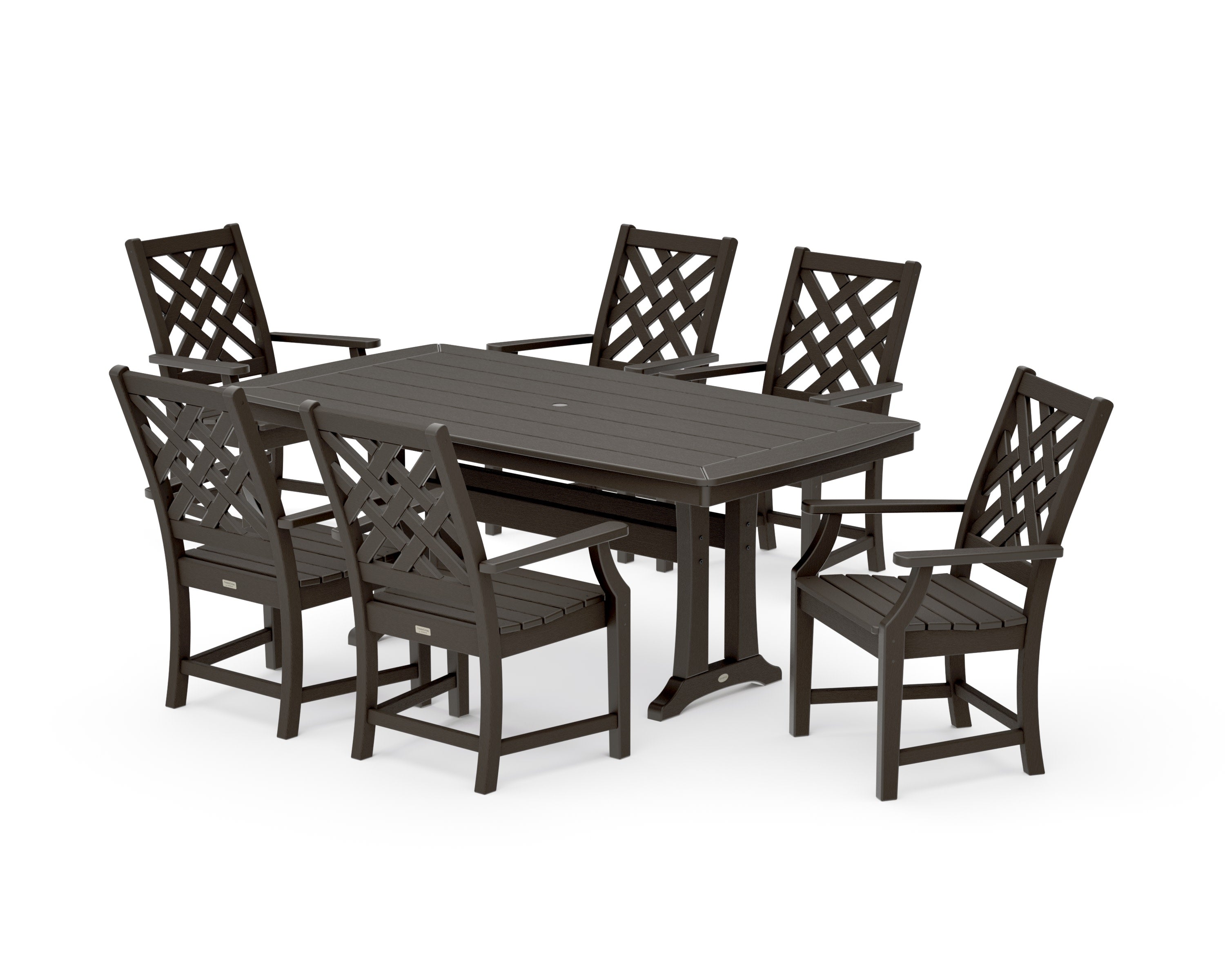 Wovendale Arm Chair 7-Piece Dining Set with Trestle Legs in Vintage Coffee