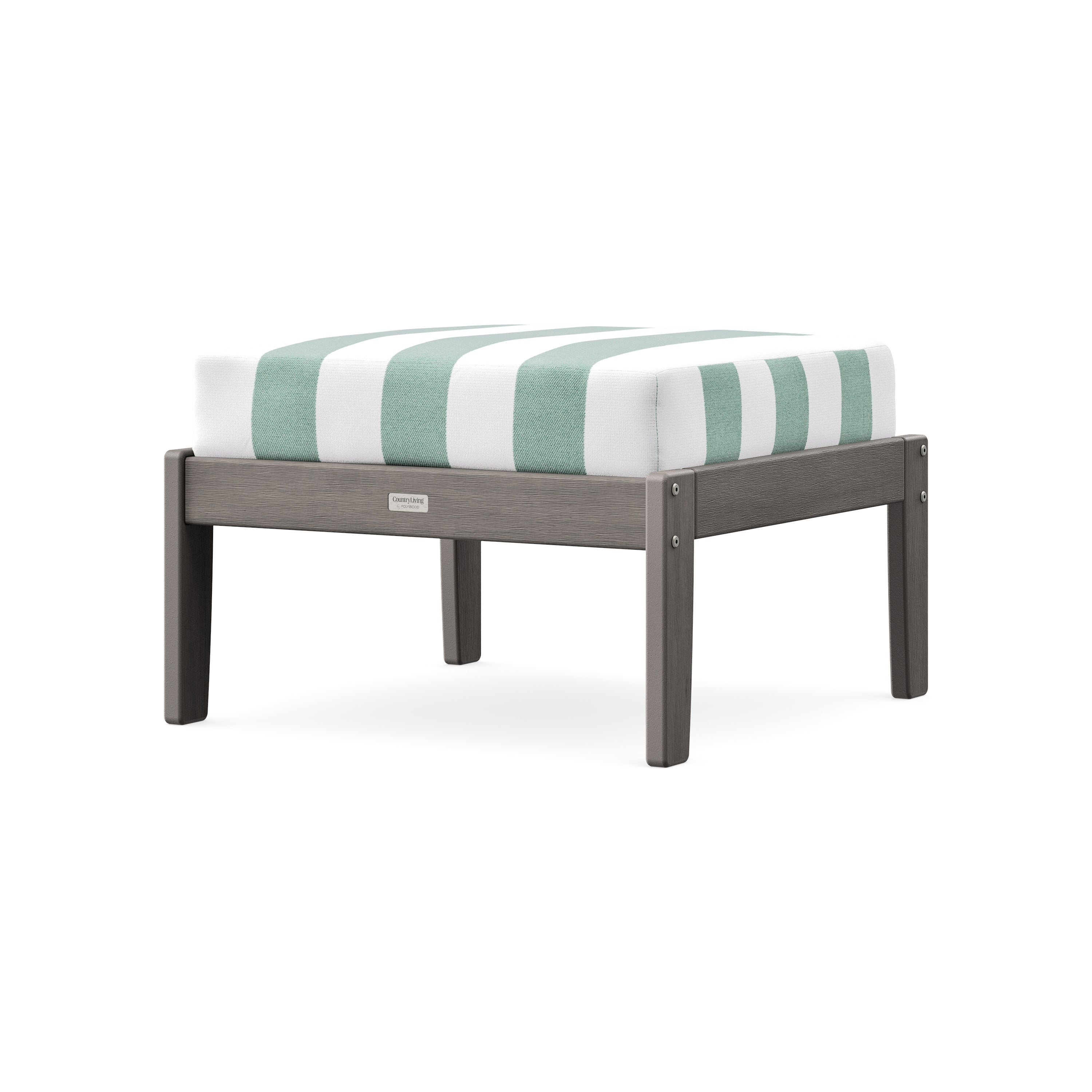 Cottage Deep Seating Ottoman in Driftwood / Cabana Stripe Glacier Spa
