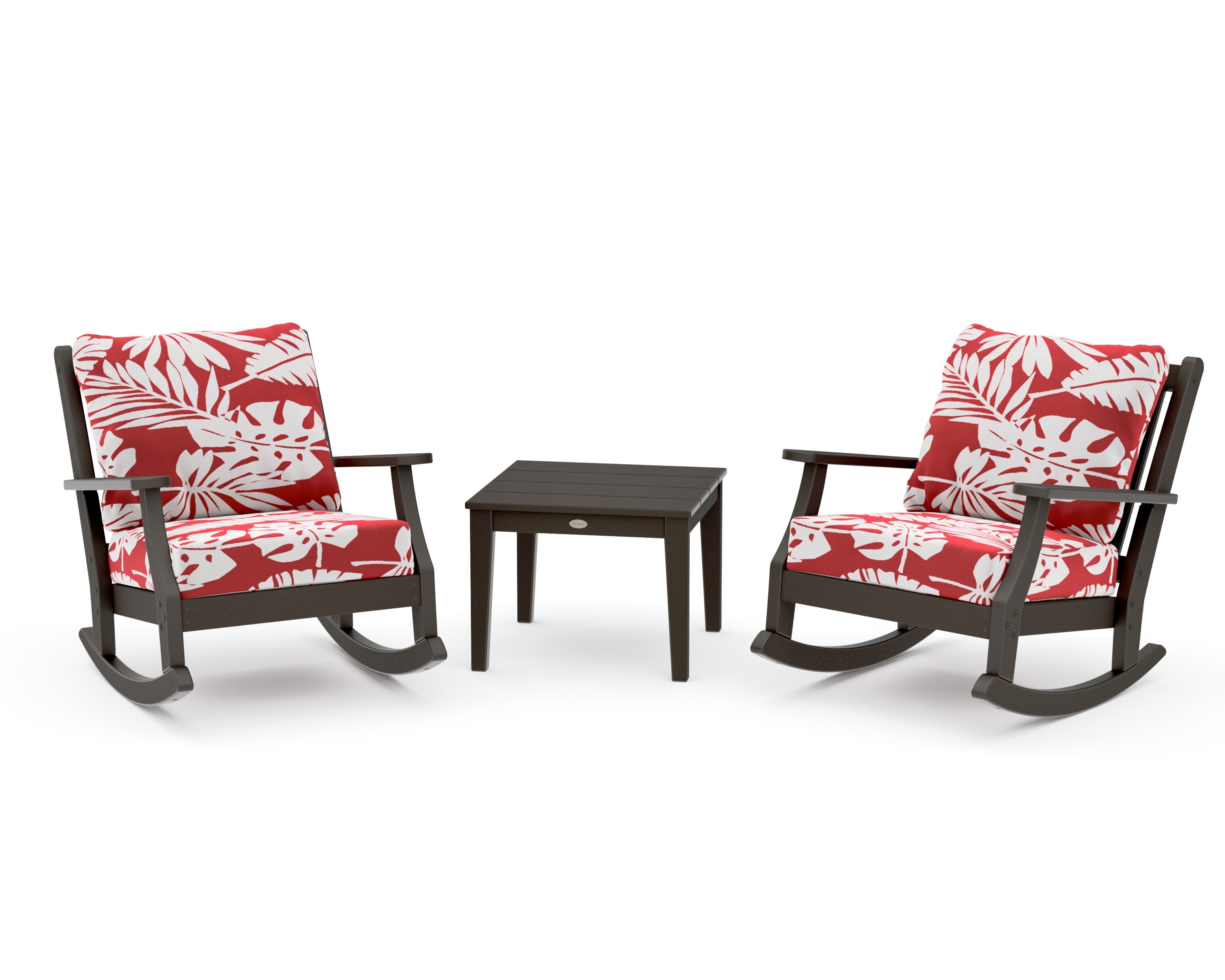 Wovendale 3-Piece Deep Seating Rocker Set in Vintage Coffee / Leaf Crimson