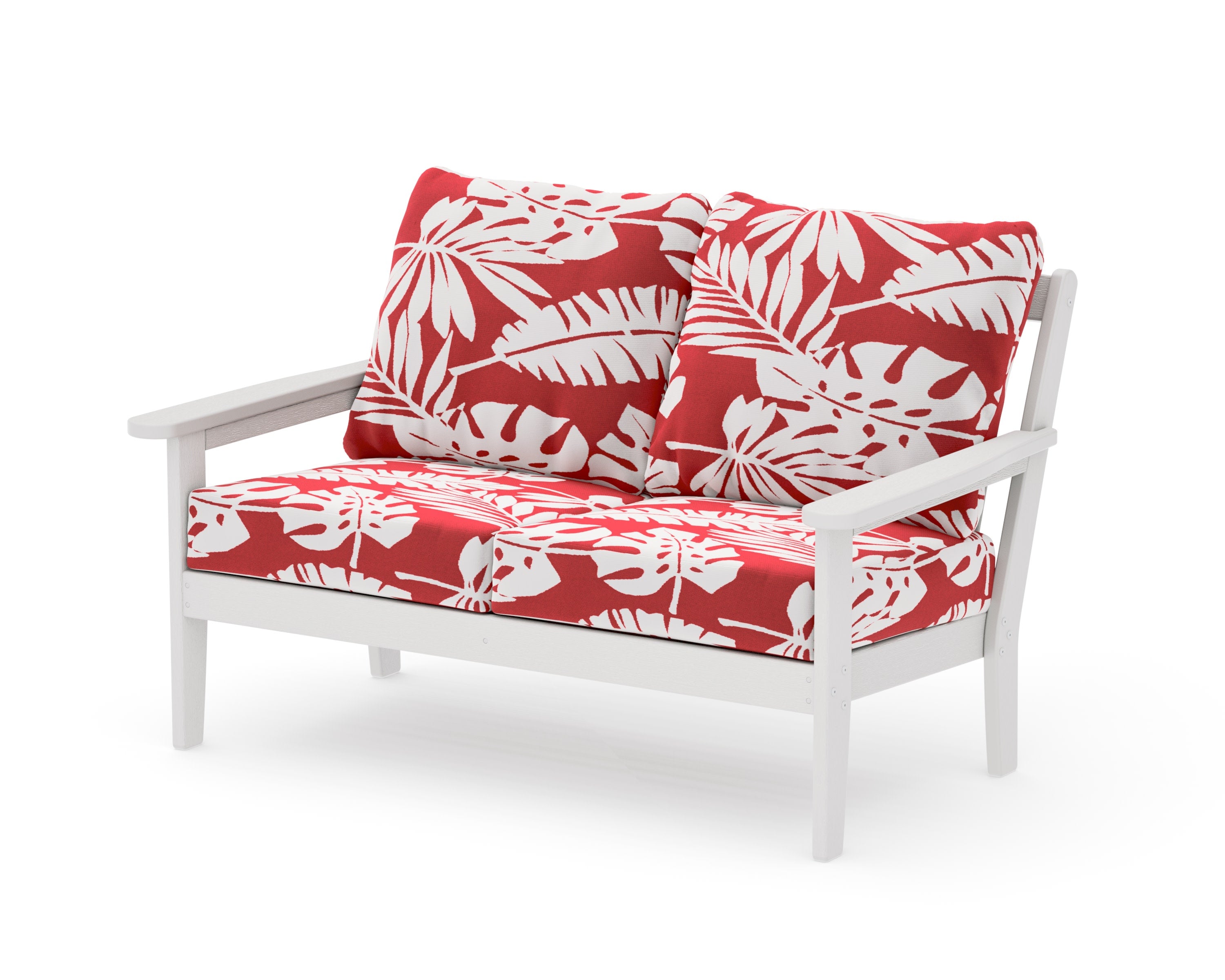 Cottage Deep Seating Loveseat in Vintage White / Leaf Crimson