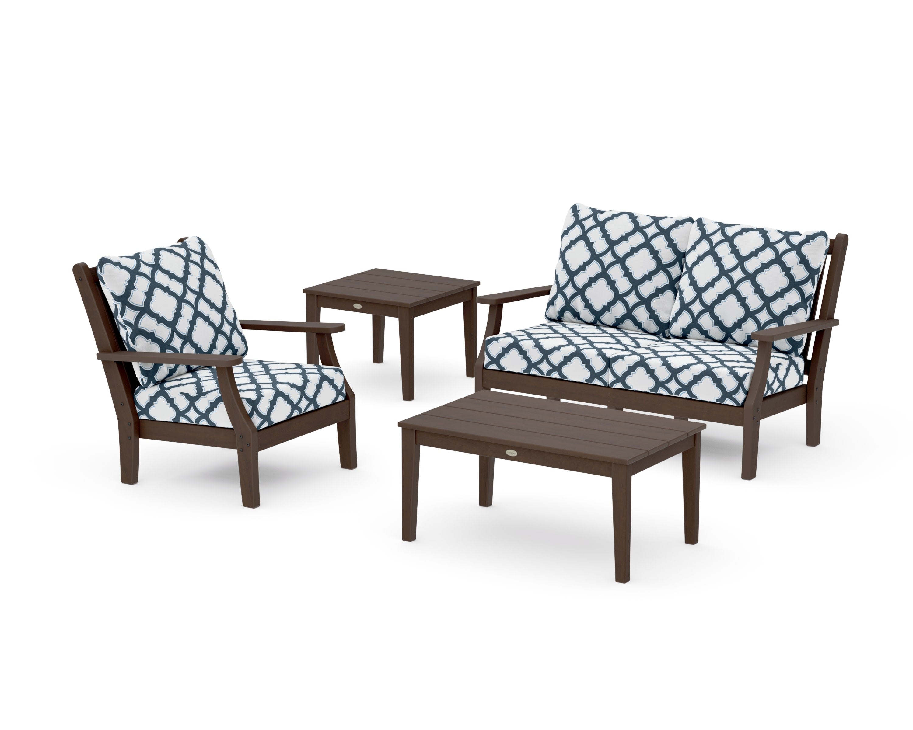 Wovendale 4-Piece Deep Seating Set in Kona / Trellis Marine Indigo