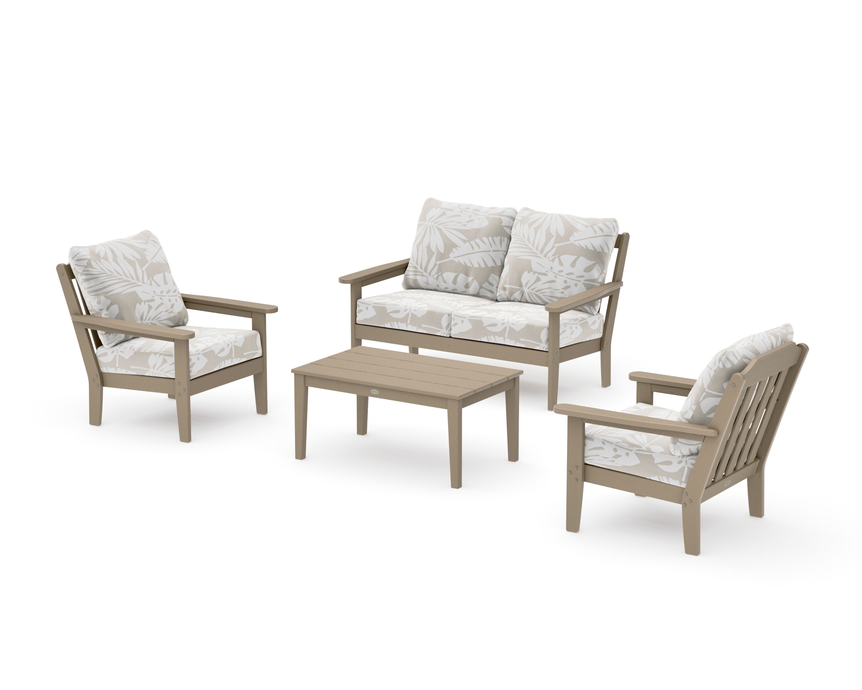 Cottage 4-Piece Deep Seating Set with Loveseat in Vintage Sahara / Leaf Dune Burlap