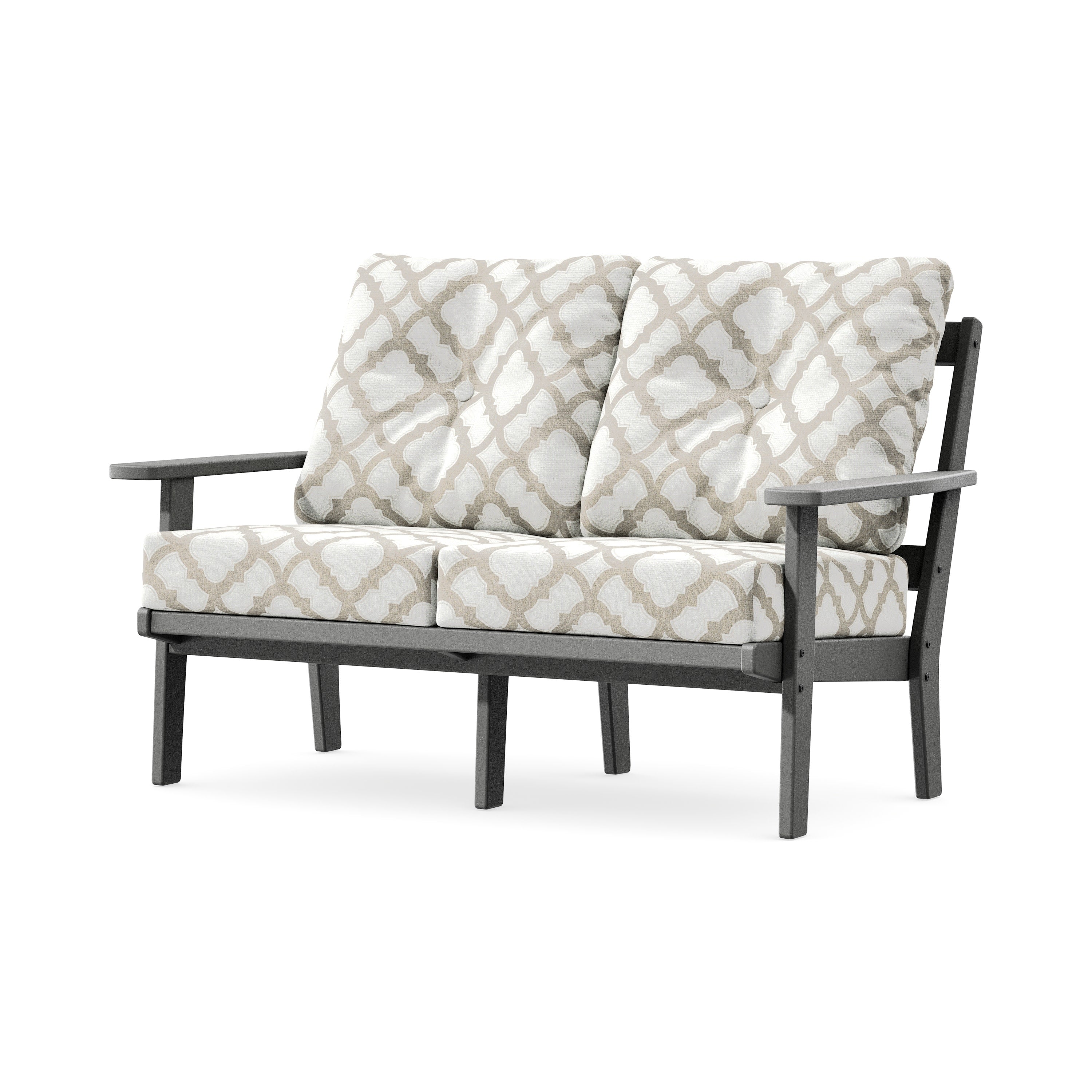 Prairie Deep SeatingLoveseat in Slate Grey / Trellis Dune Burlap