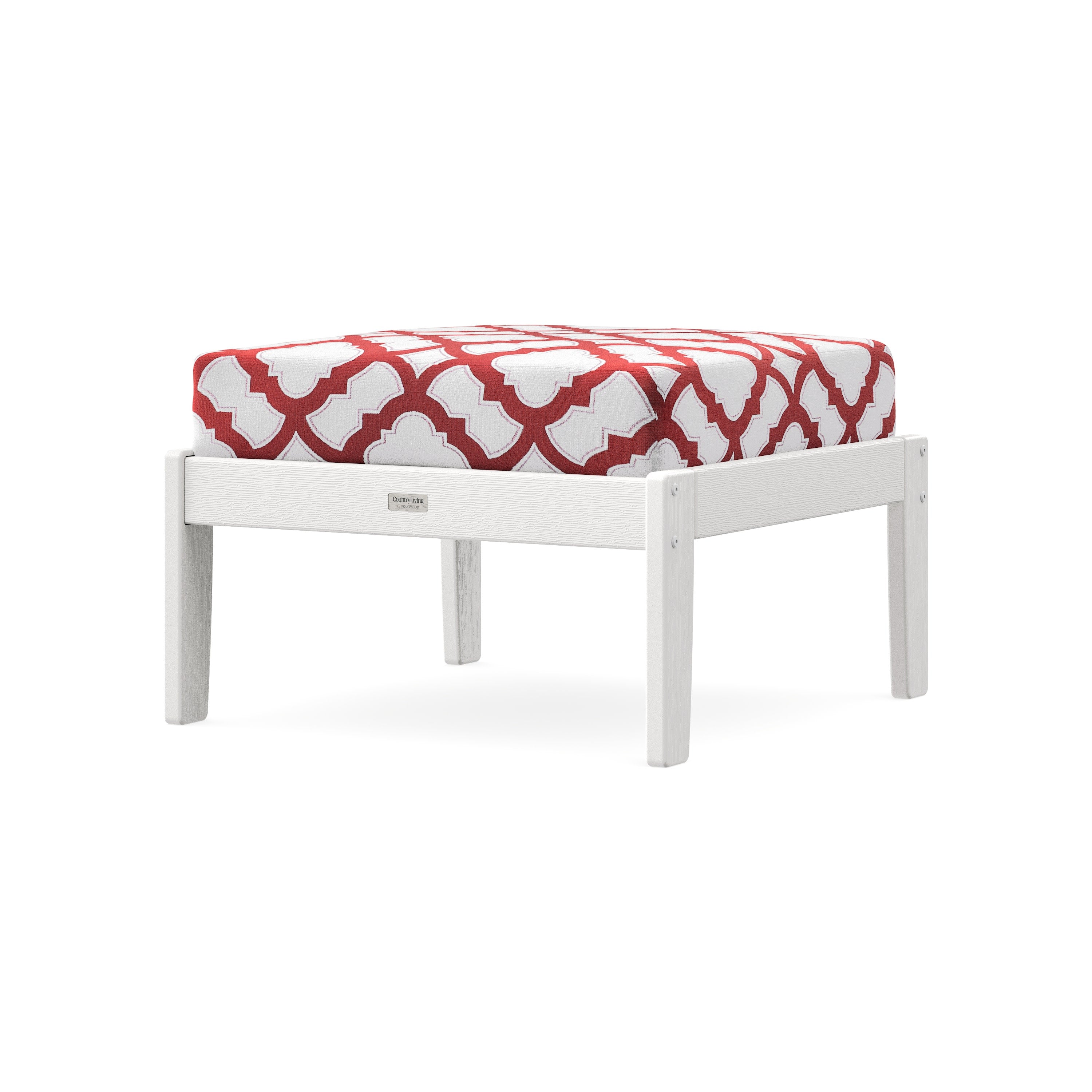 Cottage Deep Seating Ottoman in Vintage White / Trellis Crimson