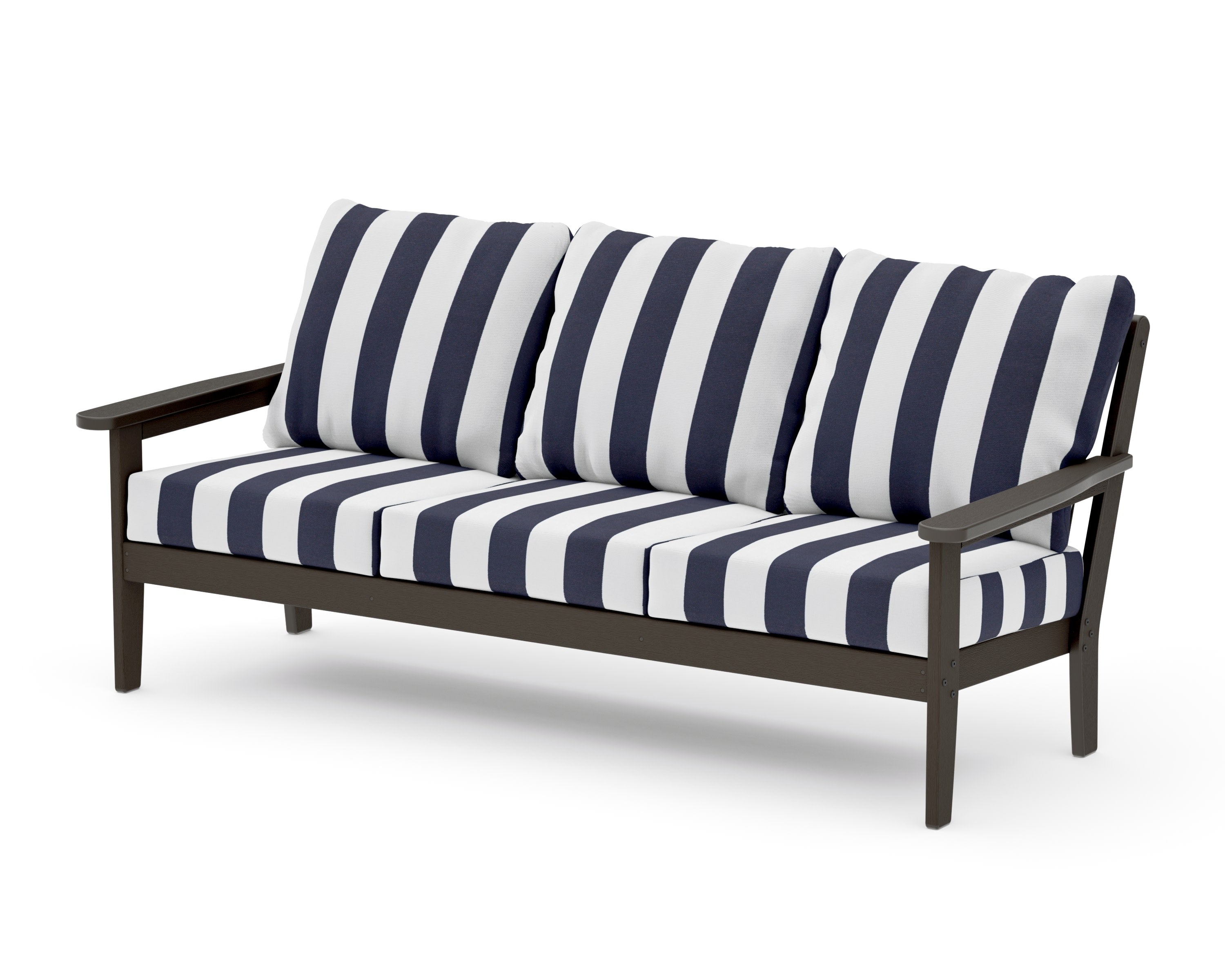 Cottage Deep Seating Sofa in Vintage Coffee / Cabana Stripe Navy
